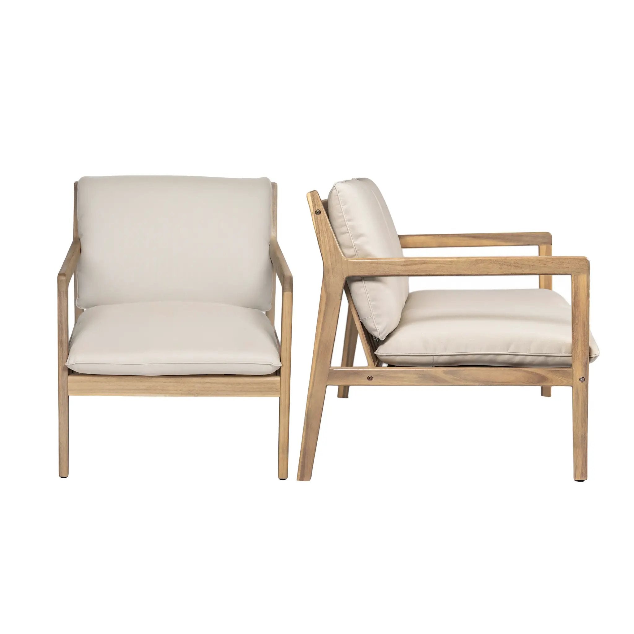 Outdoor Acacia Wood Armchair, Set of 2, Patio Club Chair with Cushions, Light Teak by HouseOfZazla
