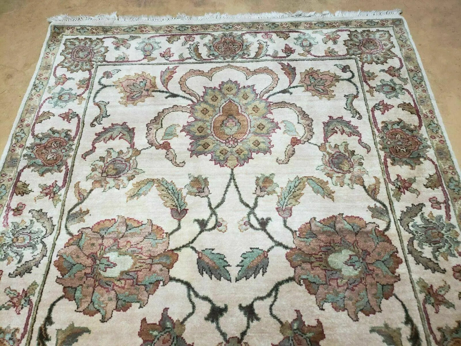 4x12 Vintage Oriental Runner Rug Hand Knotted Indian Agra Wool Tea Washed Beige by Jewel Rugs