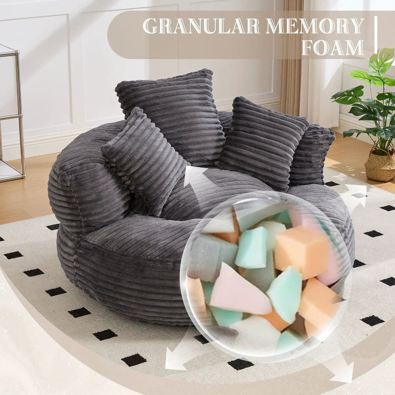 Oversized Bean Bag Chair With 3 Pillows & Armrest - Dark Gray by Unique Piece Furniture