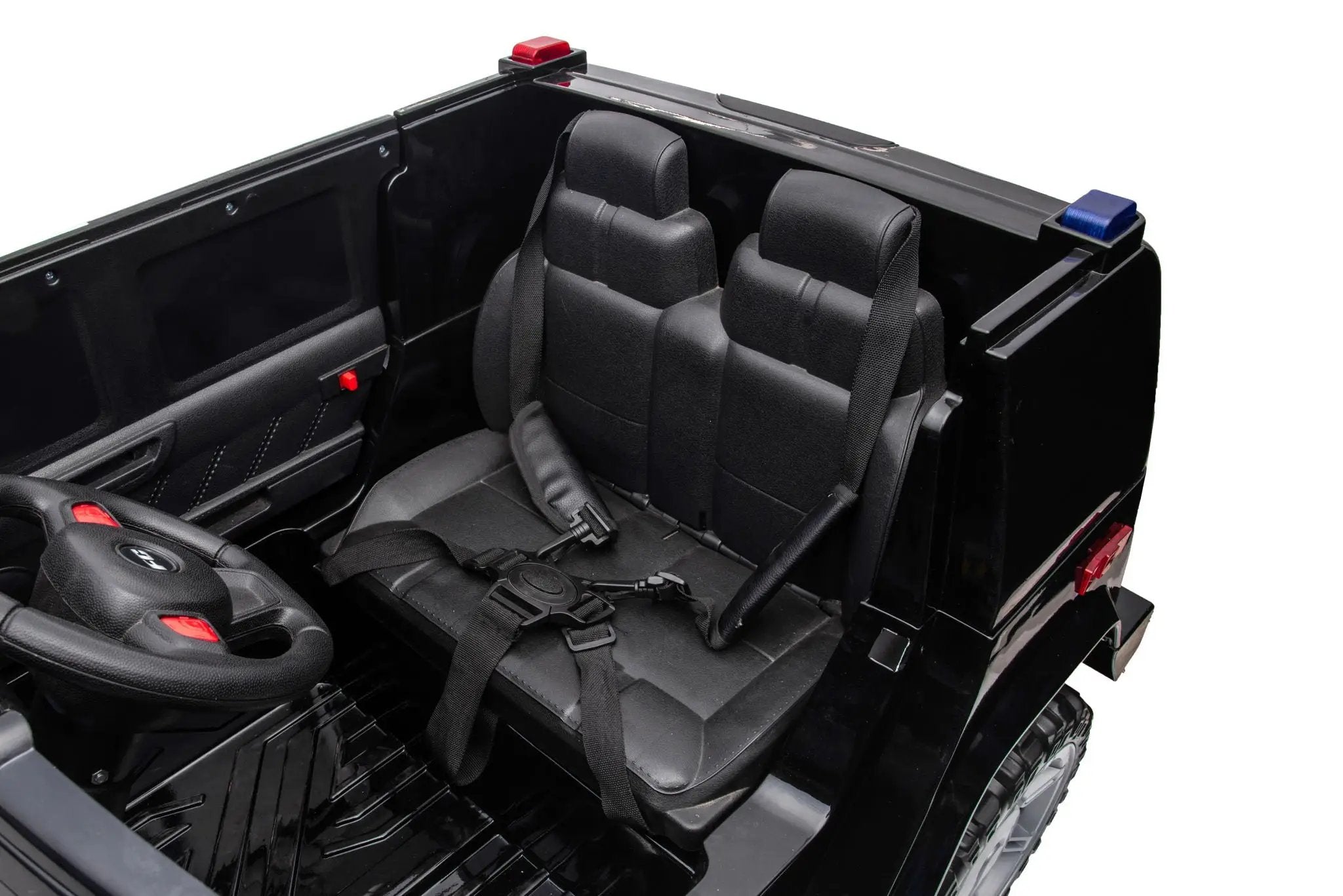 12V7A 30W*2 Four-Wheel Drive Seat One Button Start, Forward And Backward, High And Low Speed, Music, Front Light, Power Display, Two Doors Can Open, 2.4G R / C, Seat Belt Four Wheel Absorber by HouseOfZazla
