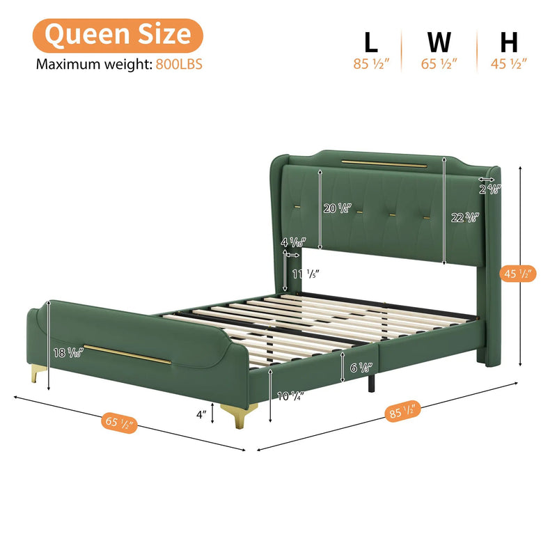 Queen Size Leather Bed Frame with Wingback Headboard & Footboard by HouseOfZazla