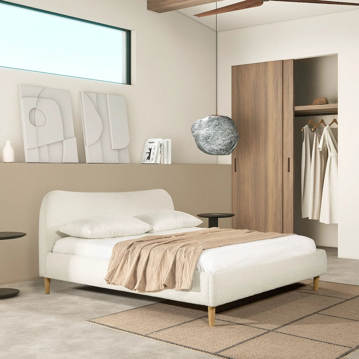 Roman - Curved Headboard Upholstered Platform Bed by HouseOfZazla