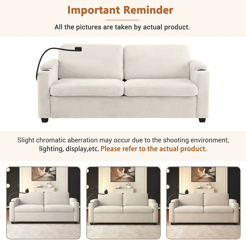 Sleeper Sofa Loveseat Sofa With Full Size Mattress, 2 USB Ports, 2 Cup Holders, 2 Side Pockets And Phone Holder by HouseOfZazla