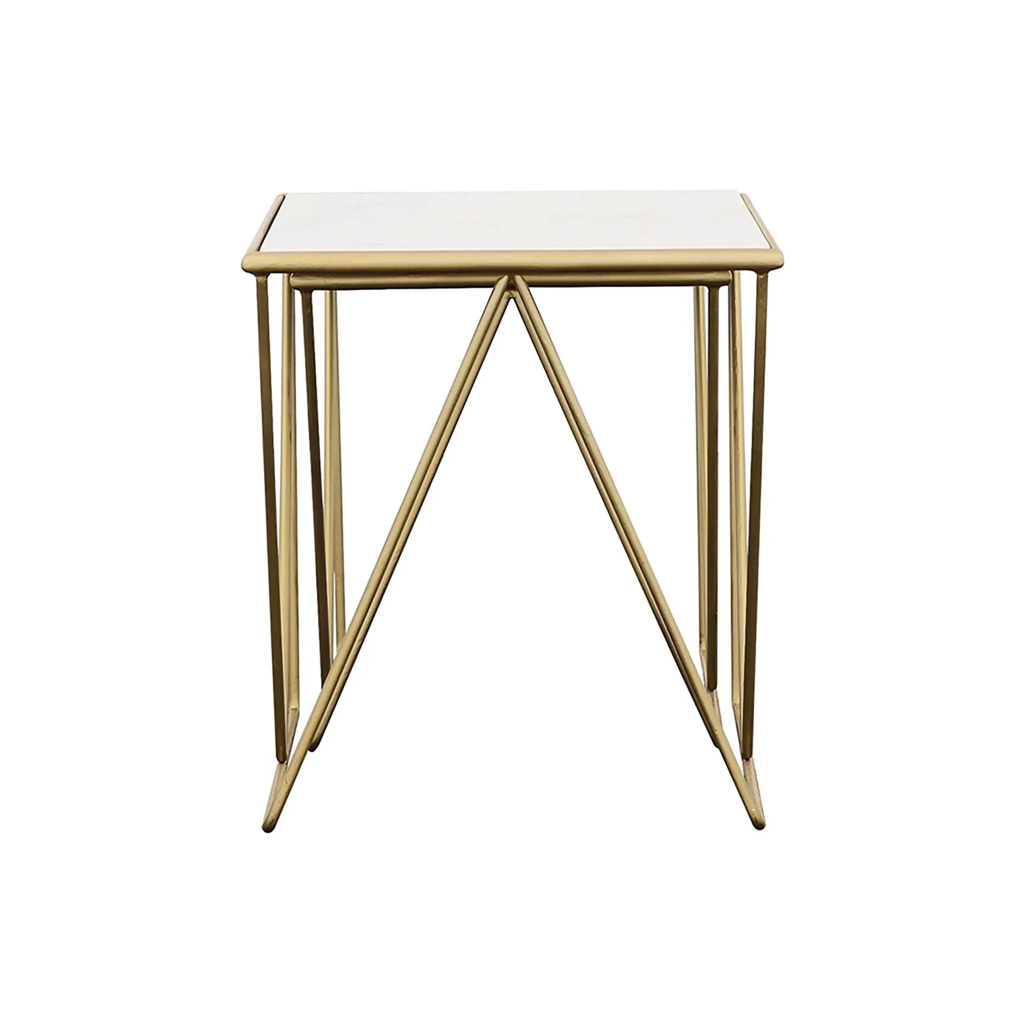 Sinclair - 2 Piece Nesting Table Set With Iron And Luxurious Marble Surface - White / Gold by HouseOfZazla