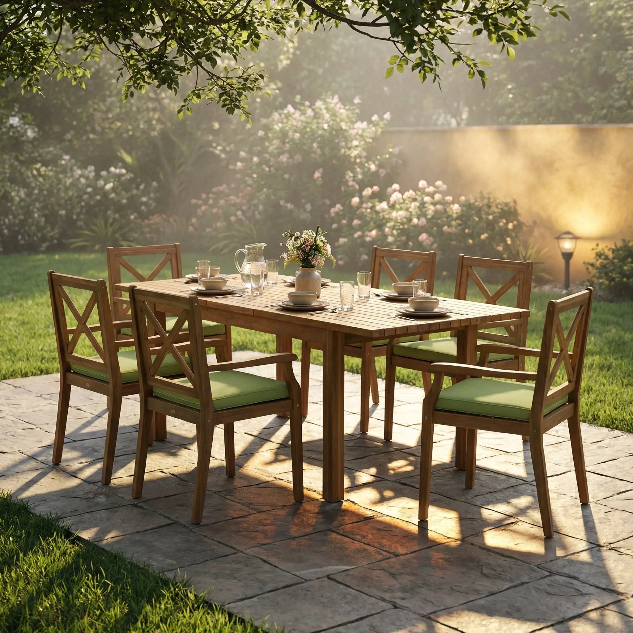 7 Pieces Acacia Wood Outdoor Dining Set by HouseOfZazla
