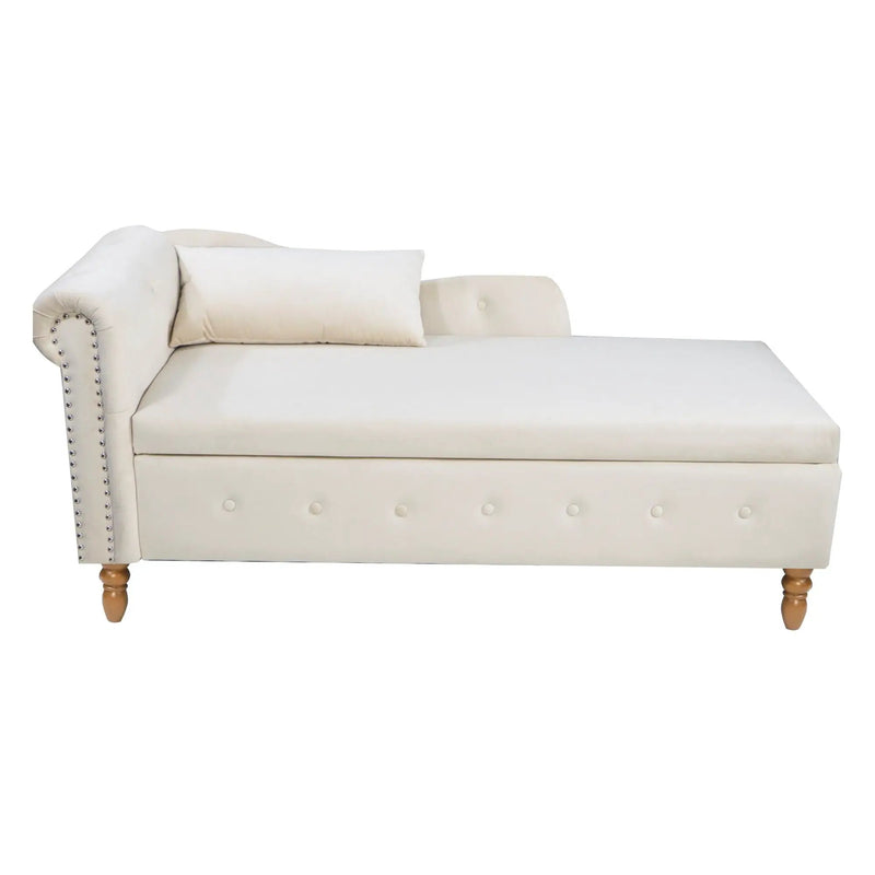 Chaise Lounge Indoor, Lounge Chair For Bedroom With Storage & Pillow, Modern Upholstered Rolled Arm Chase Lounge For Sleeping With Nailhead Trim For Living Room Bedroom Office by HouseOfZazla
