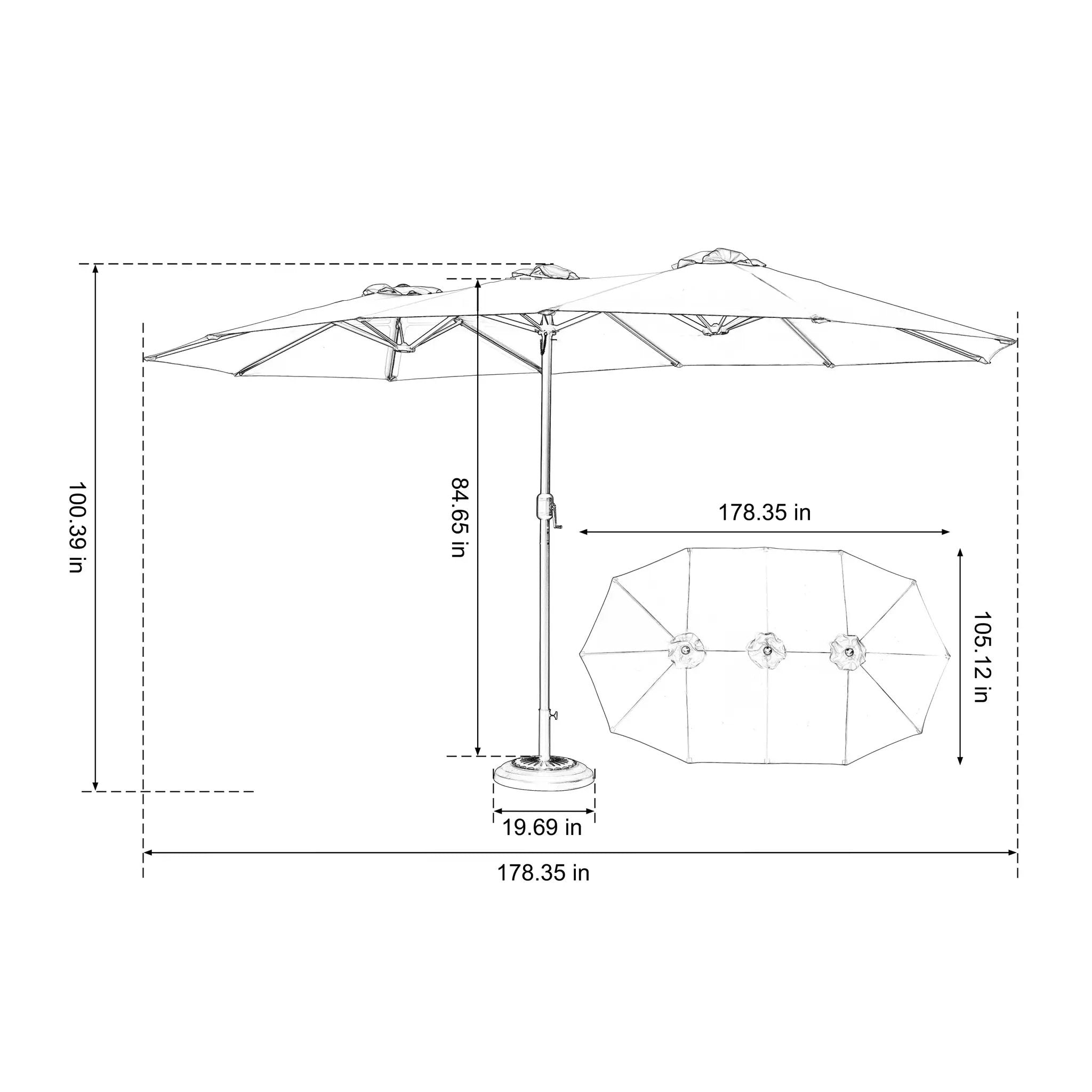 14.8 Ft Double Sided Outdoor Umbrella Rectangular Large with Crank (Dark Green)(No Base) by HouseOfZazla