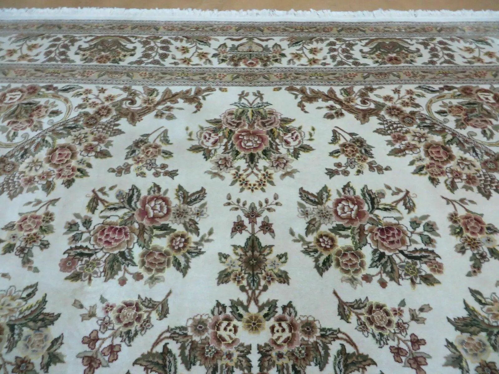 8' X 10' Handmade Chinese Floral Oriental Wool Silk Accent Rug Ivory Organic by Jewel Rugs