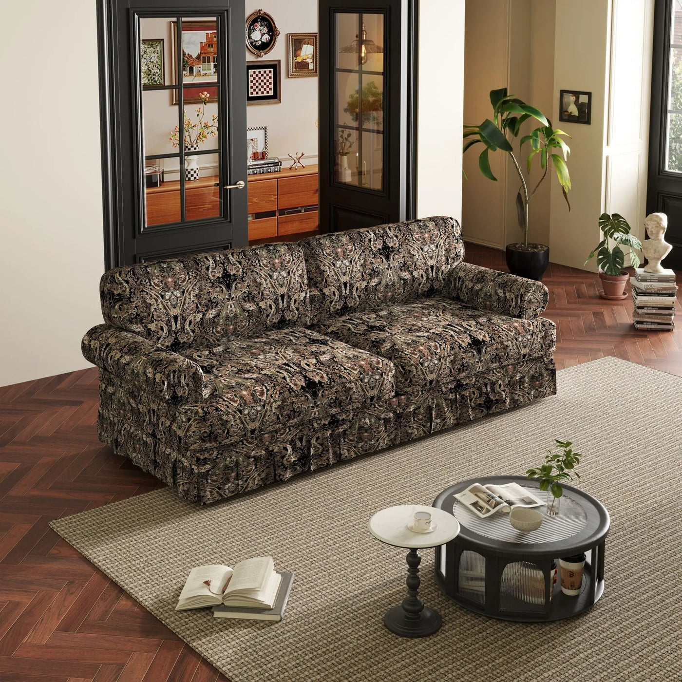 Luxuriously Comfortable Cloud Couch Sofa With Elegant Rolled Arms & Pleated Skirt Design by HouseOfZazla