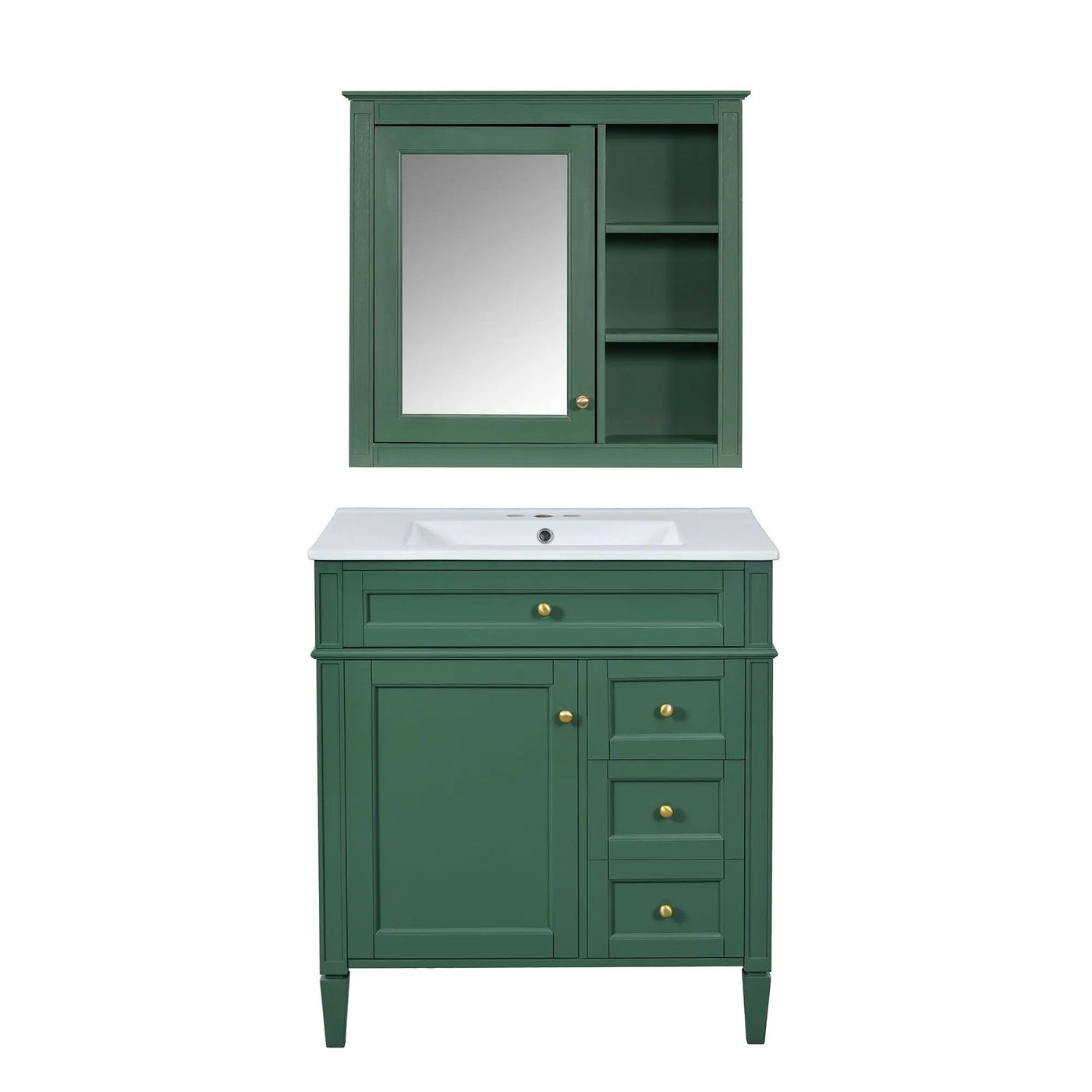 Bathroom Vanity With Top Sink, 2 Doors And 3 Drawers, Freestanding Set With Mirror Cabinet by Unique Piece Furniture