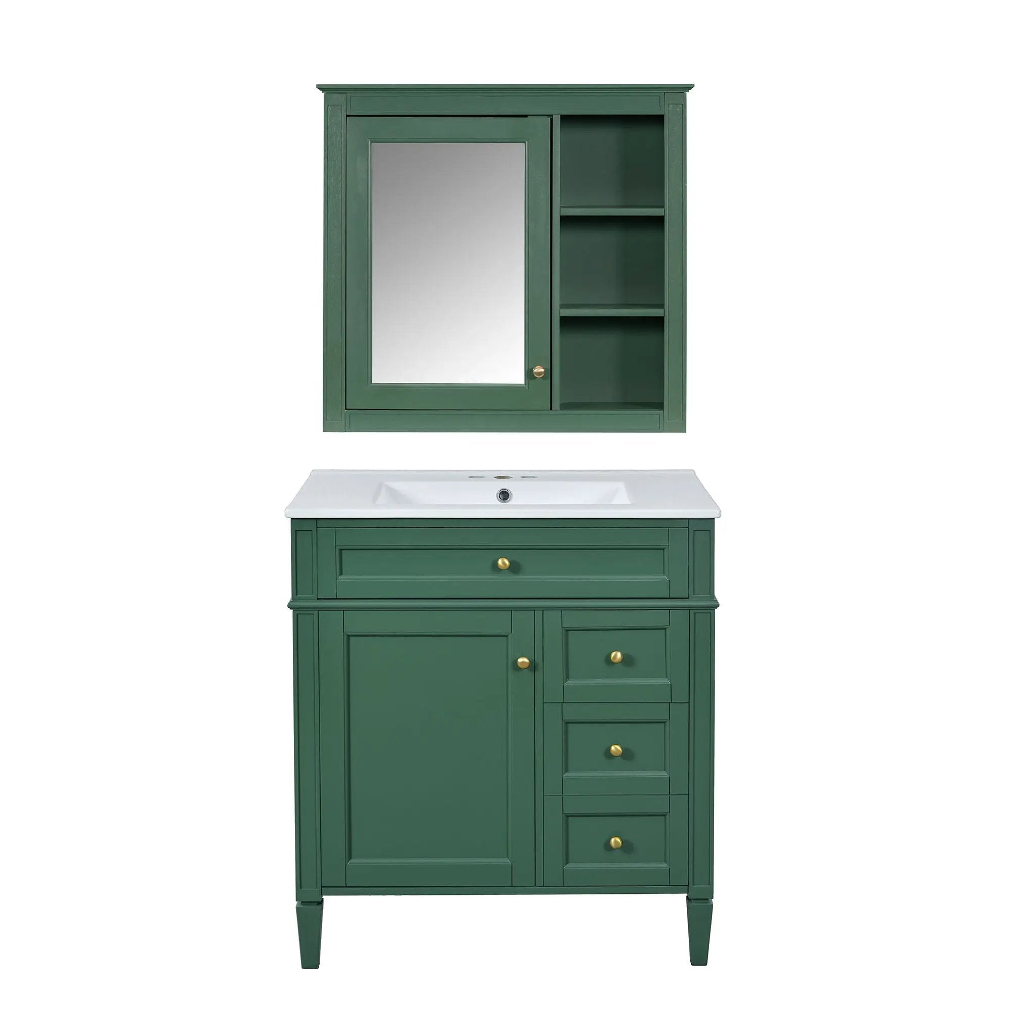 Bathroom Vanity With Top Sink, 2 Doors And 3 Drawers, Freestanding Set With Mirror Cabinet by Unique Piece Furniture