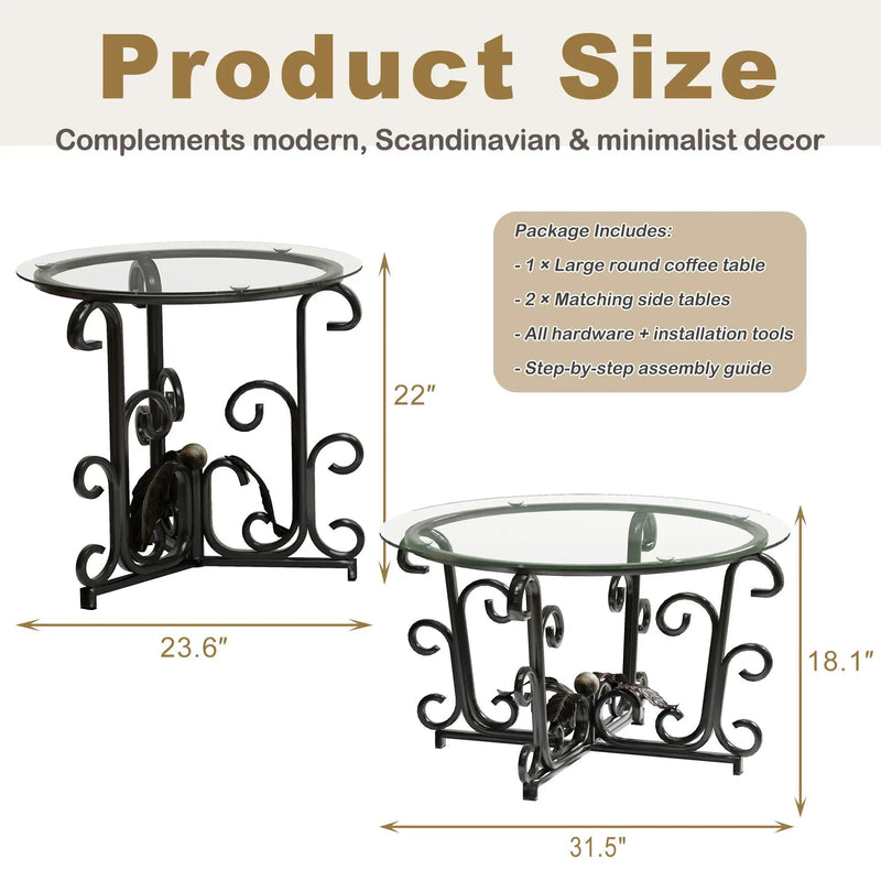 3 Piece Coffee Table Set With Tempered Glass Surface - Black by Unique Piece Furniture