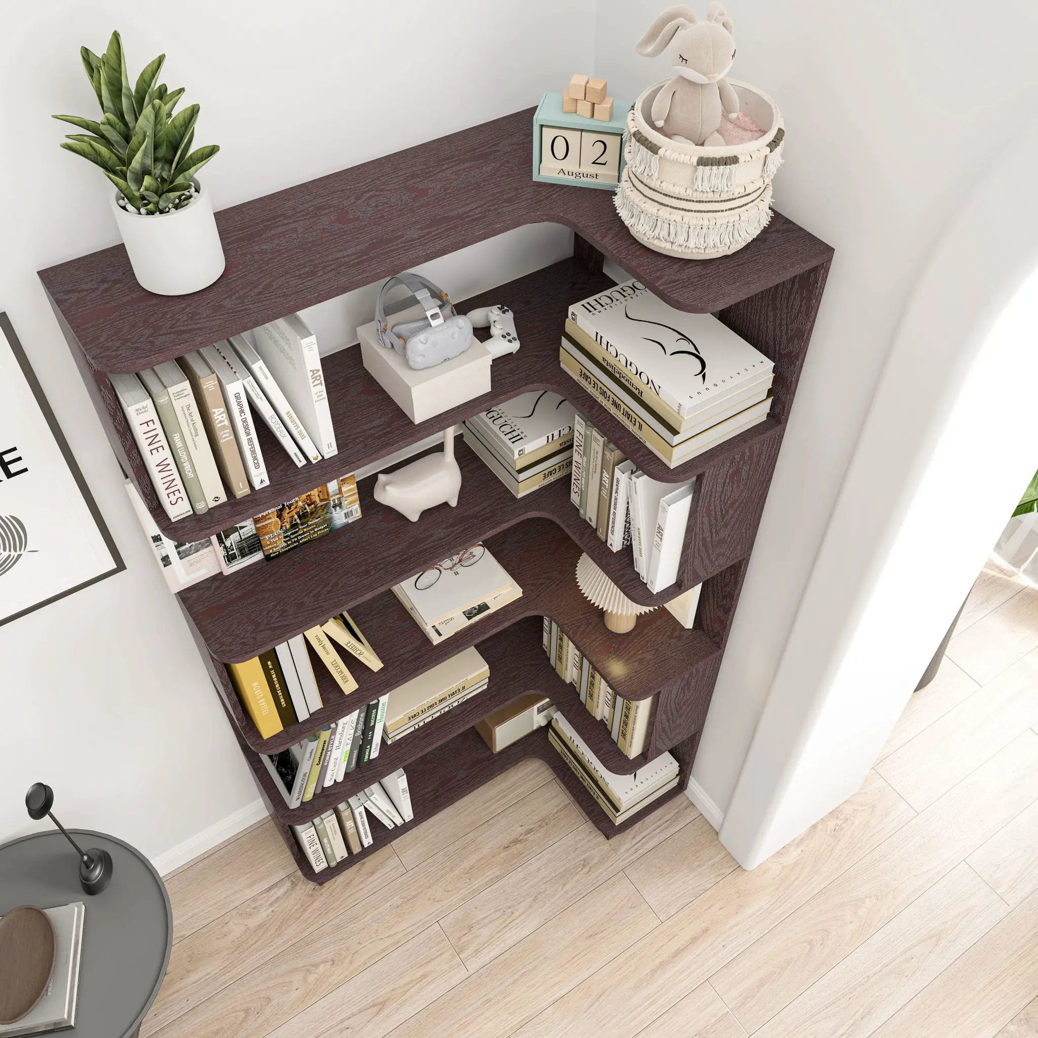 Ox Blood - Red 90Cm L-Shaped Freestanding Corner Bookshelf With Anti Tip Safety, Storage Cabinet For Living Room - Ox Blood Red by HouseOfZazla