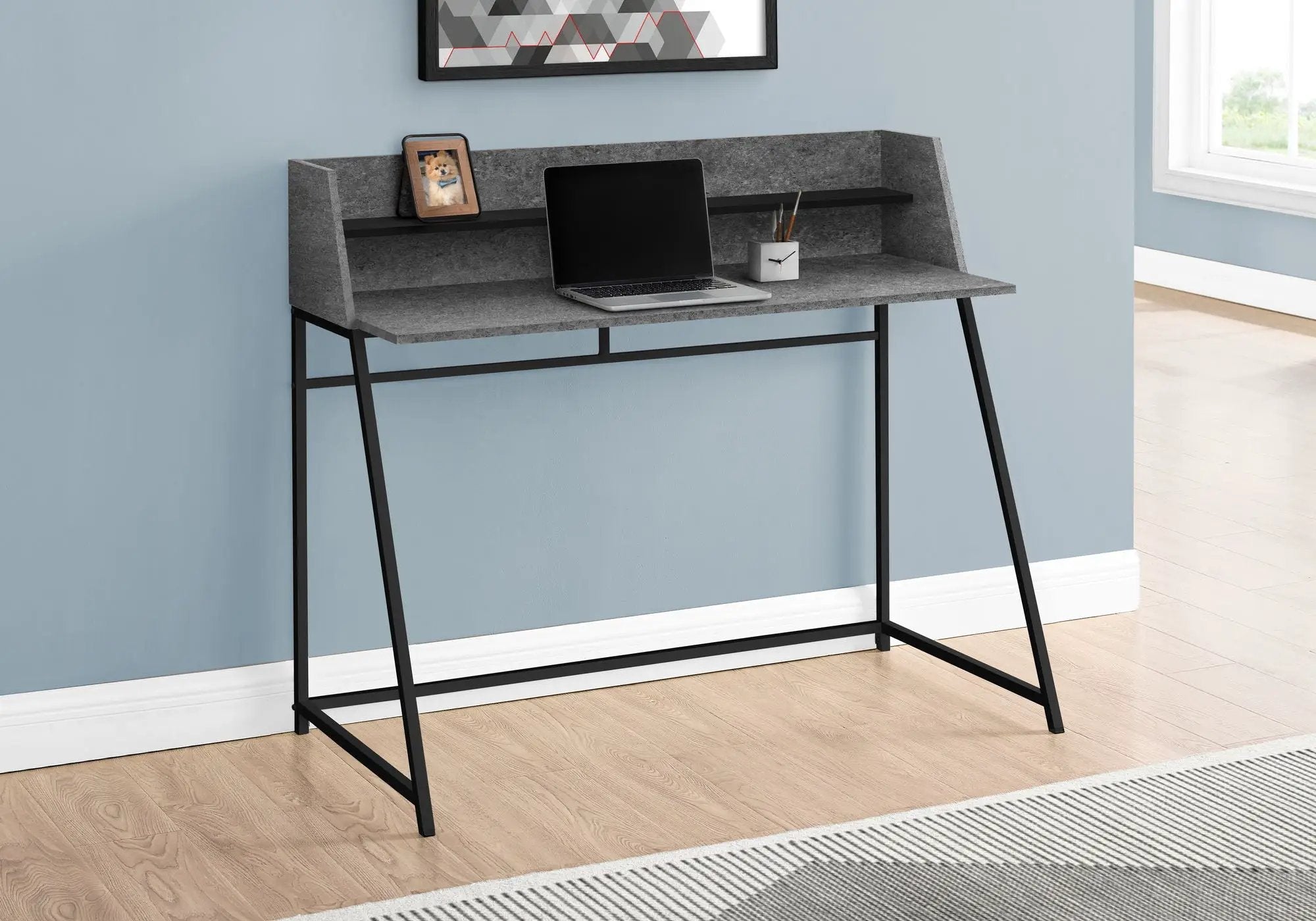 Computer Desk For Home Office, Laptop, Storage Shelves, Marble Look Contemporary & Modern by Unique Piece Furniture