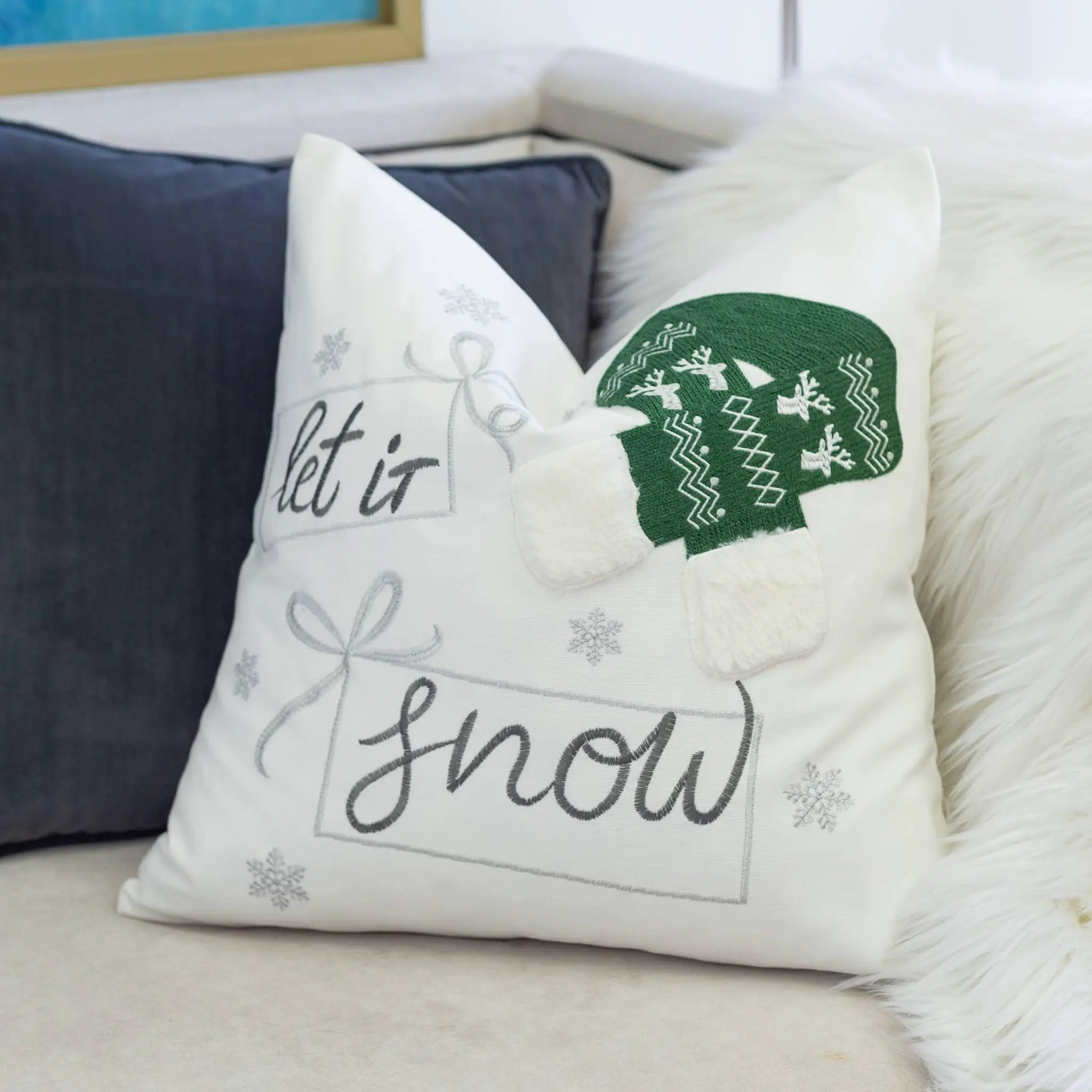 Let It Snow Christmas Throw Pillow 20x20 Cotton Cushion by HouseOfZazla