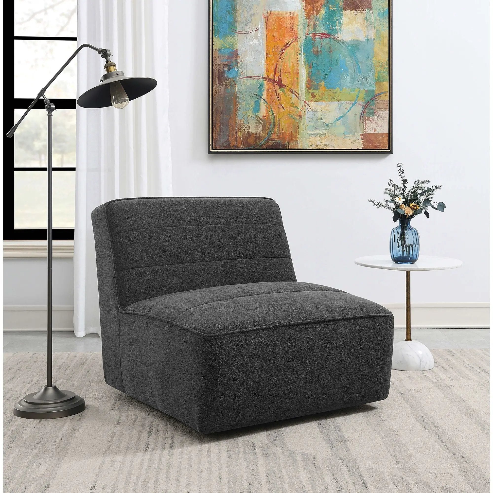 Manhattan - Swivel Tufted Chair Armless Accent Chair, 360 Degree Swivel Base - Charcoal by HouseOfZazla