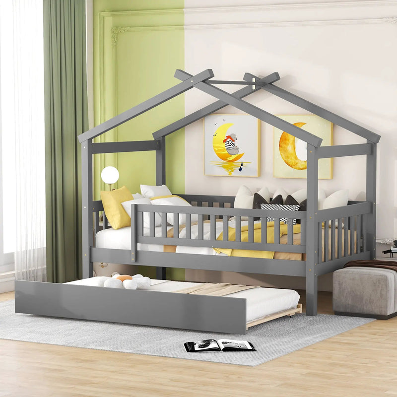 Creativity House Bed With Twin Size Trundle by Unique Piece Furniture
