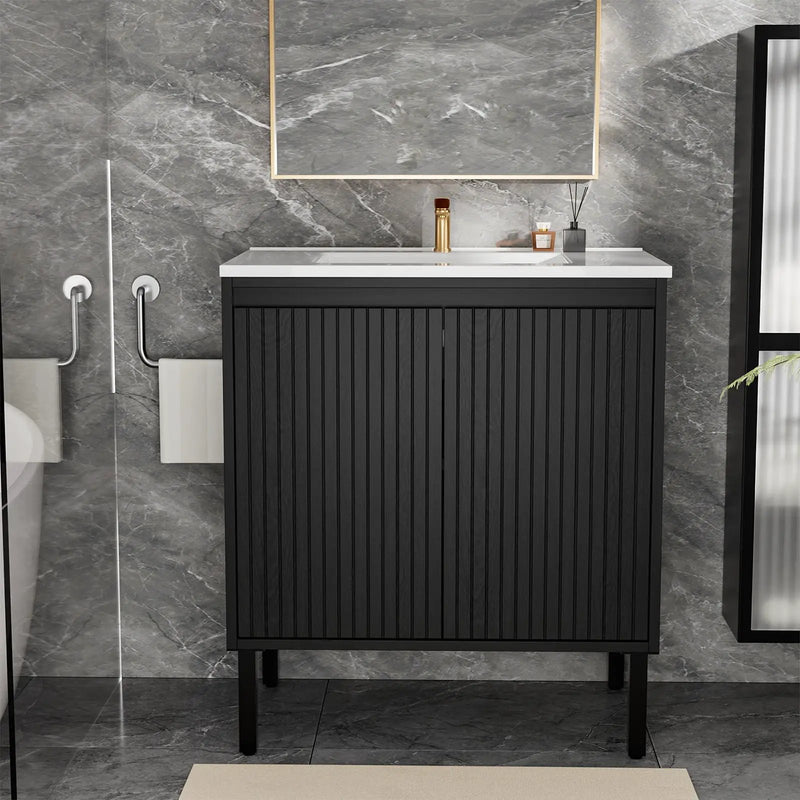 Bathroom Vanity With Ceramic Sink, Floor-Standing Design, Soft-Closing Drawers by Unique Piece Furniture