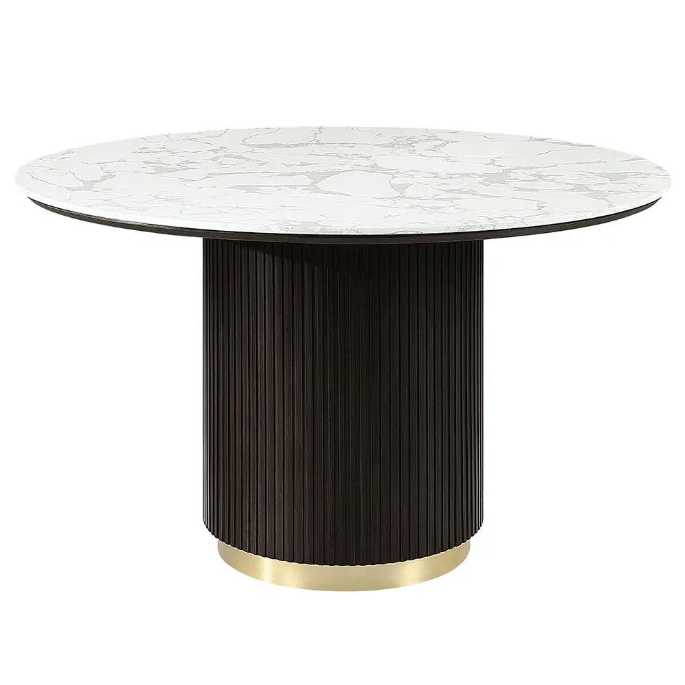 Clayten - Round Dining Table With Marble - White Natural Marble Top & Espresso by Unique Piece Furniture