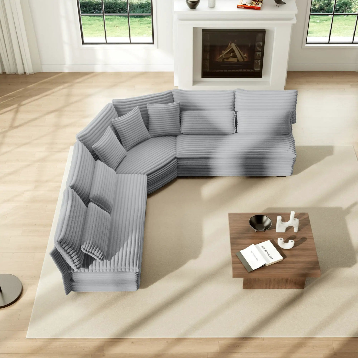 5 Seater L Shaped Sectional Sofa With Curved Corner, 7 Pillows by Unique Piece Furniture