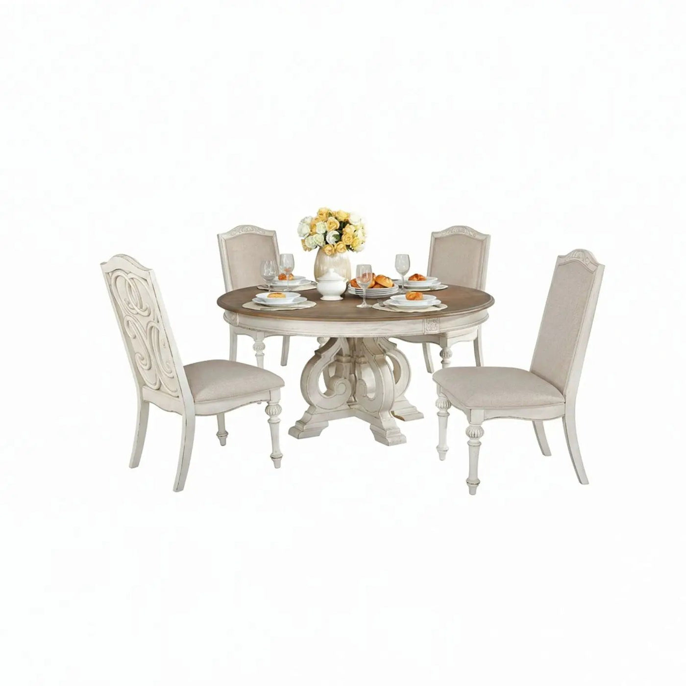 Elegant Dining Set Round Table And Side Chairs by Unique Piece Furniture