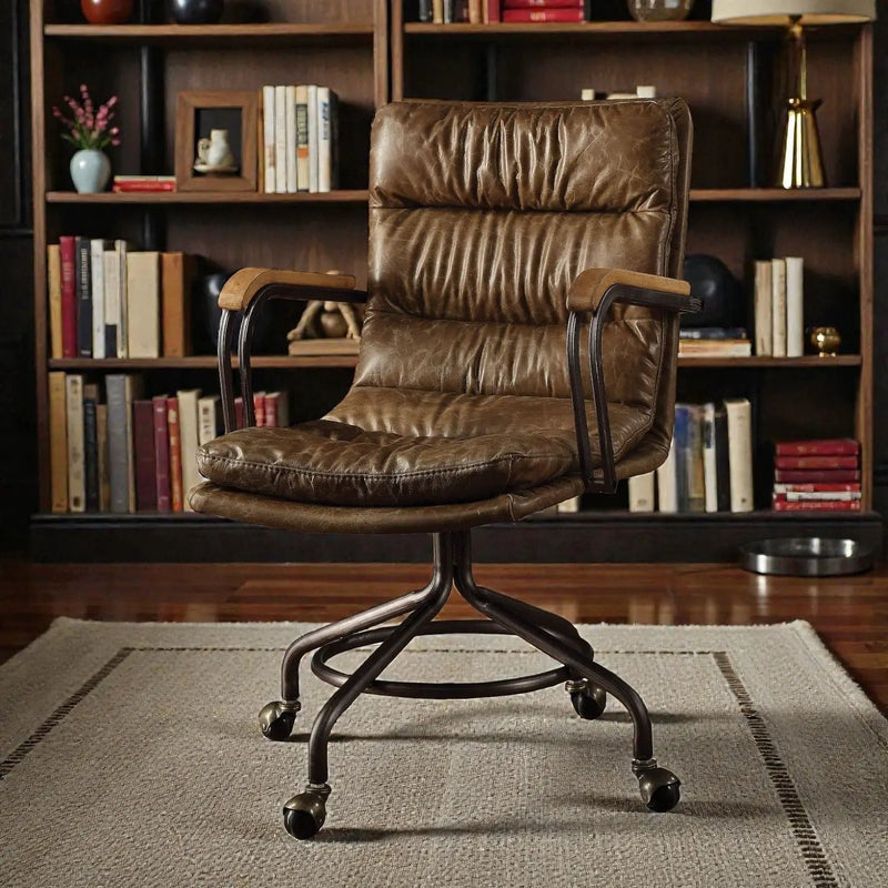 Harith - Vintage Top Grain Leather Office Chair - Brown by Unique Piece Furniture