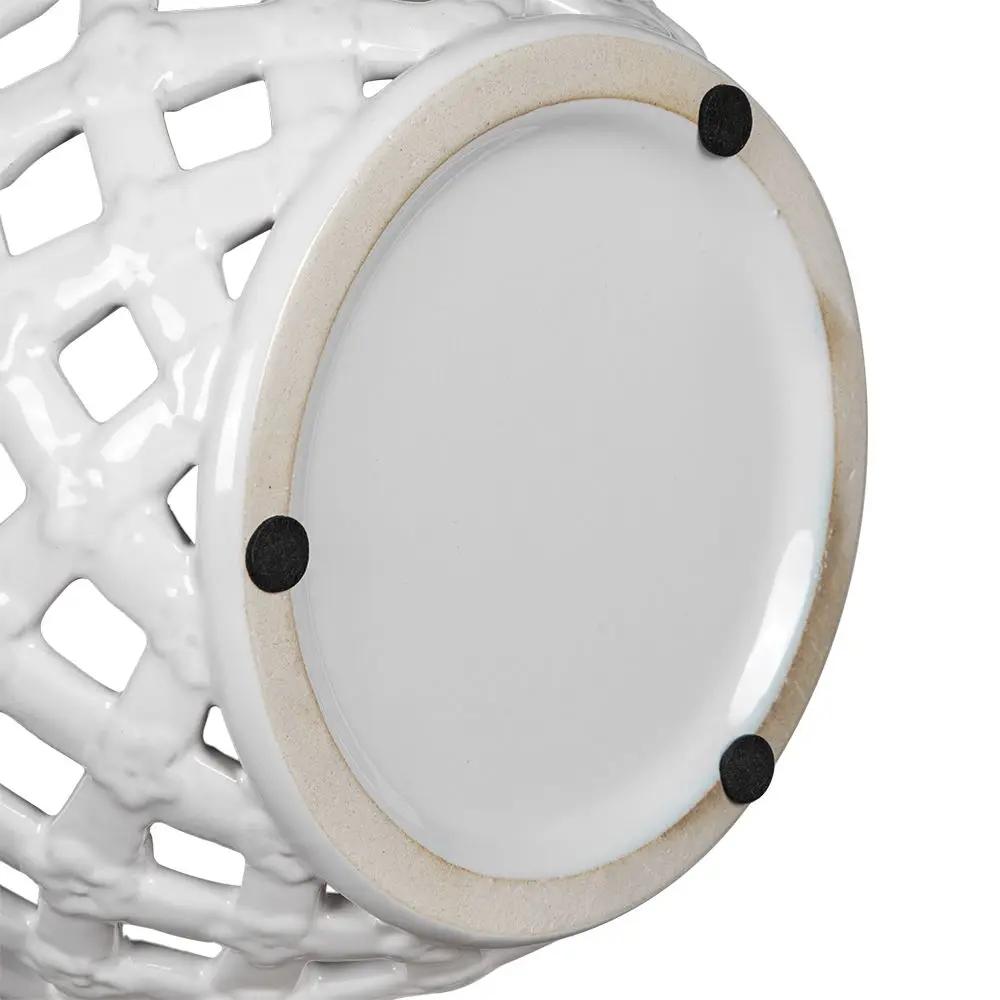 Ceramic Lidded Jar With Lattice Design - White by Unique Piece Furniture