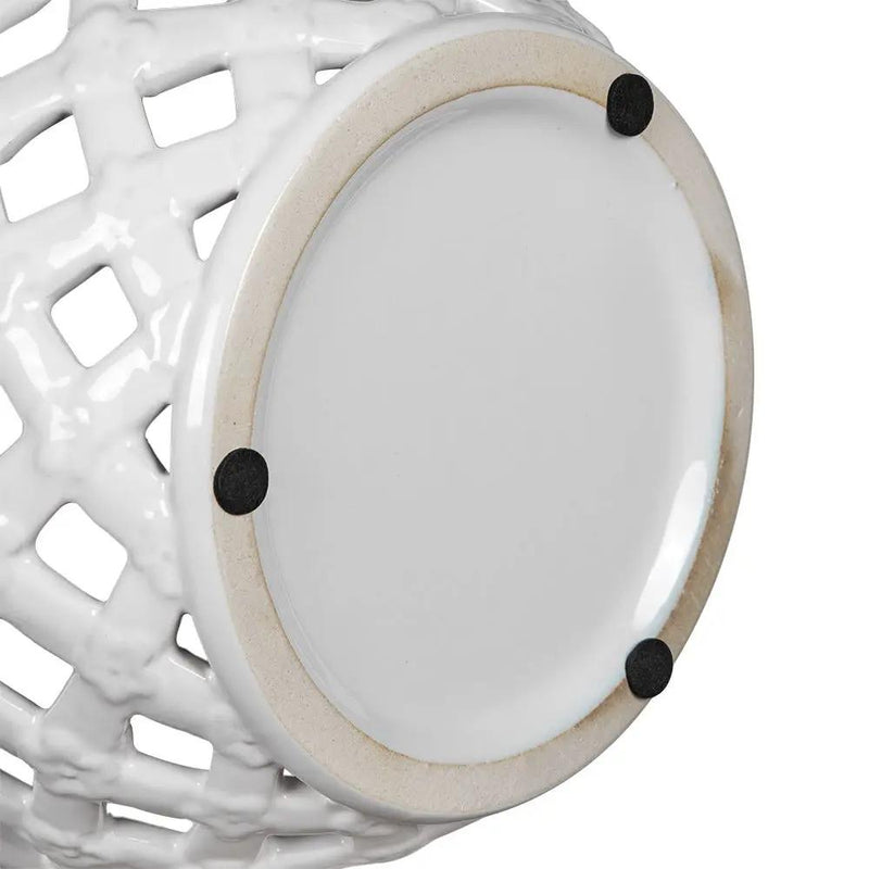 Ceramic Lidded Jar With Lattice Design - White by Unique Piece Furniture