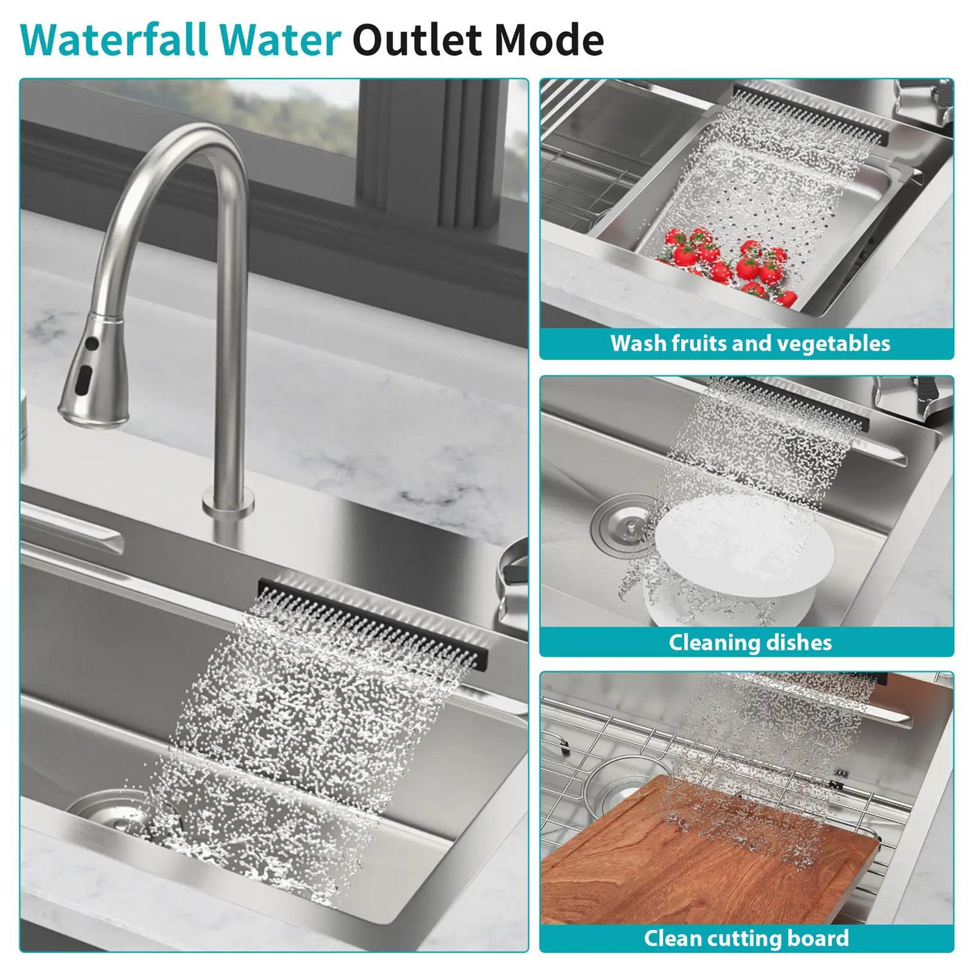 Drop In Waterfall Kitchen Sink With Pull-Out Faucet & Cup Washer by HouseOfZazla