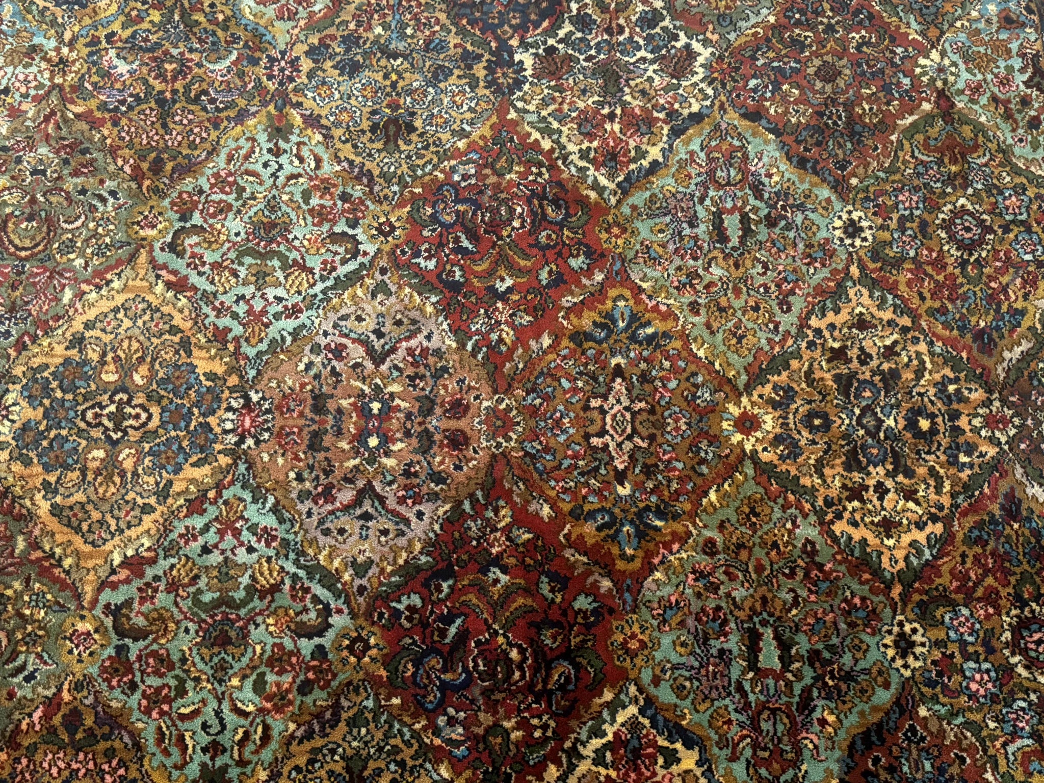 Square Karastan Multicolor Panel Kirman Rug #717, Rare Size 8.8 x 8.8, Original 700 Series, Wool by Jewel Rugs