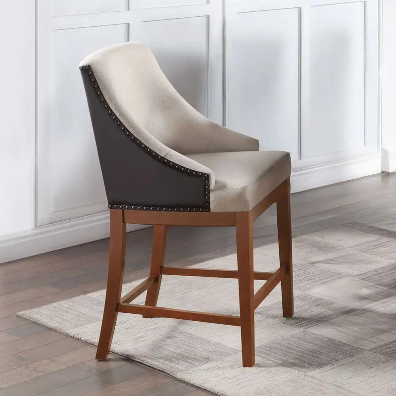 Gilsea - Counter Height Chair (Set of 2) - Fabric, Brown Synthetic Leather & Brown by Unique Piece Furniture