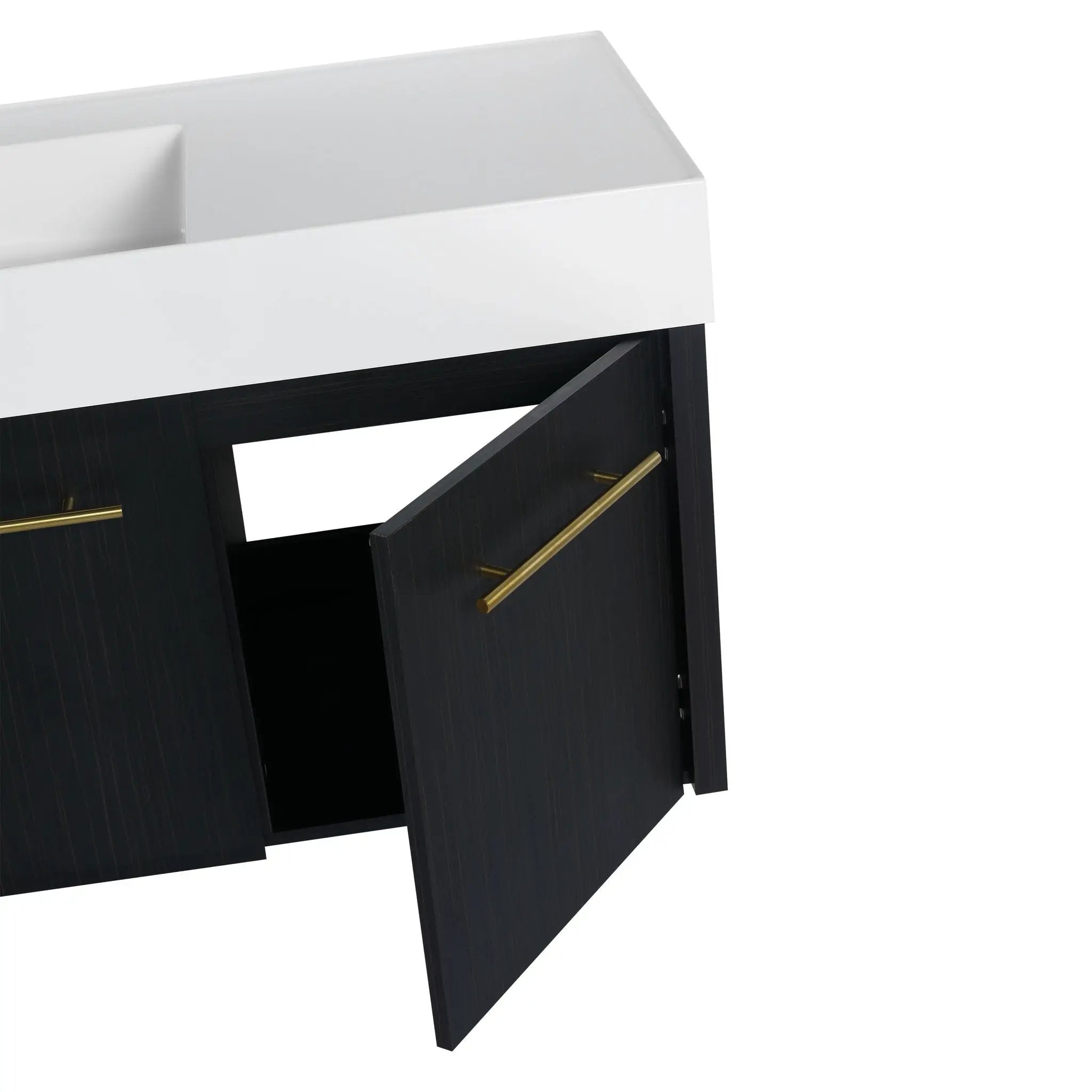 Contemporary 48" Wall Mounted Bathroom Vanity With Resin Sink And Soft Closing Doors And Line - Black Chestnut by HouseOfZazla