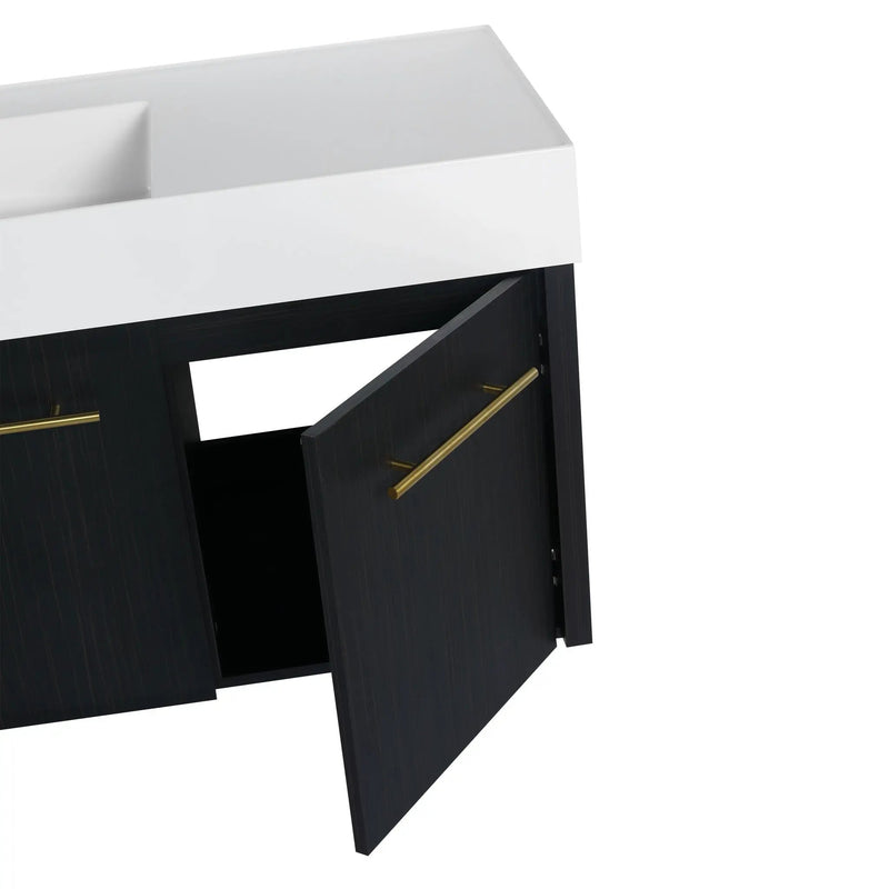Contemporary 48" Wall Mounted Bathroom Vanity With Resin Sink And Soft Closing Doors And Line - Black Chestnut by HouseOfZazla