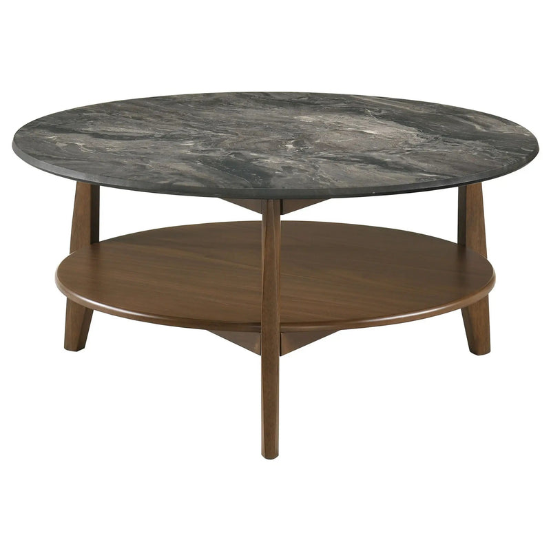 Bradley Round SmartTop Cocktail Coffee Table Smokey Grey and Brown by Unique Piece Furniture