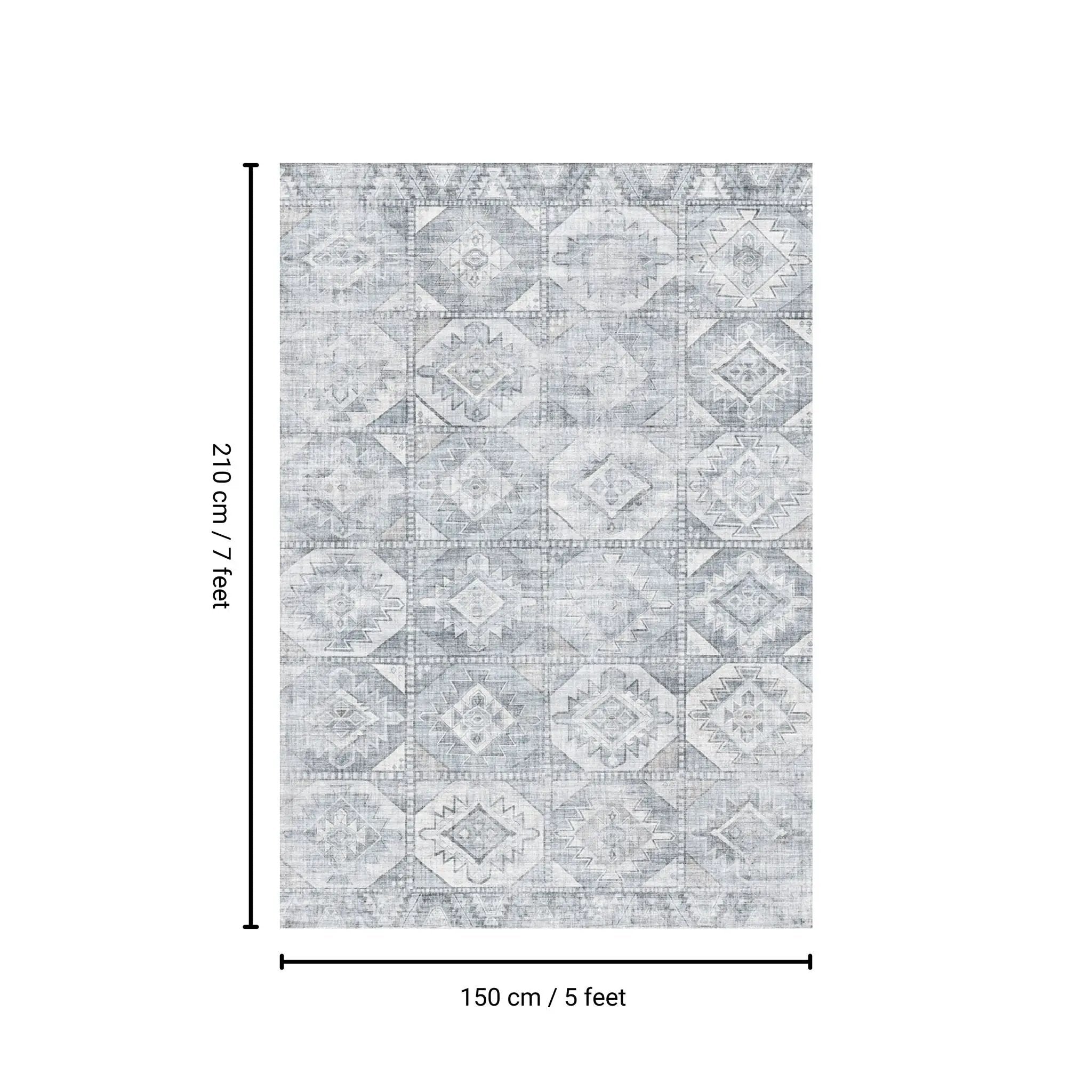 Toucan - 5' X 7' Washable Non - Slip Area Rug - Silver by HouseOfZazla
