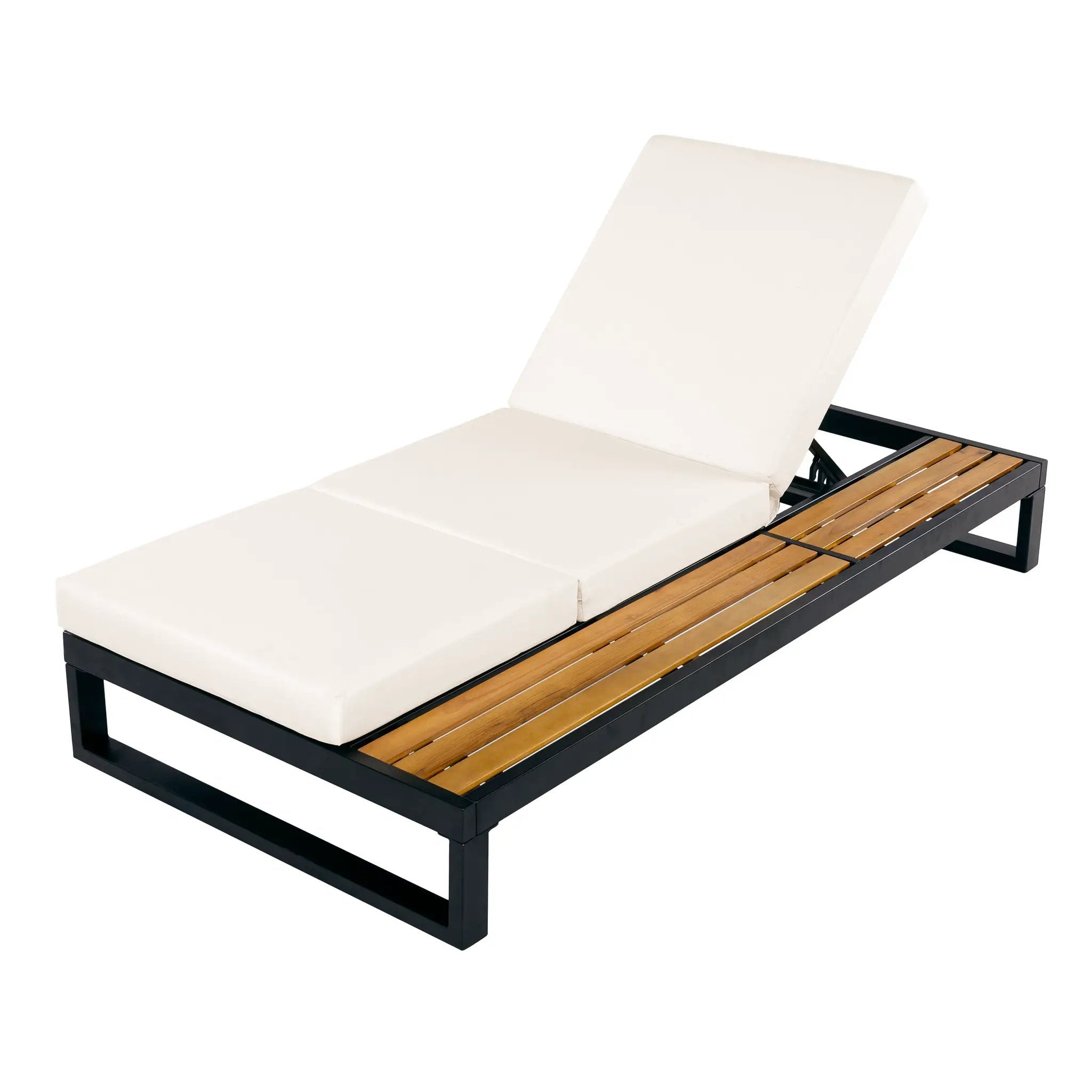 Black Iron & Teak Finish Chaise Lounge Set by HouseOfZazla