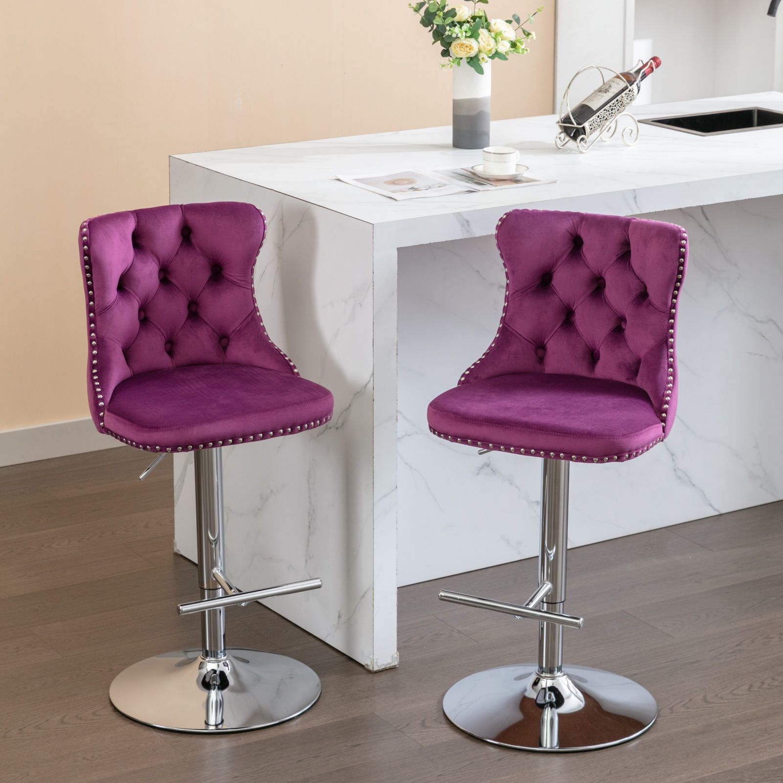 Swivel Adjustable Height Barstools Set of 2 by HouseOfZazla