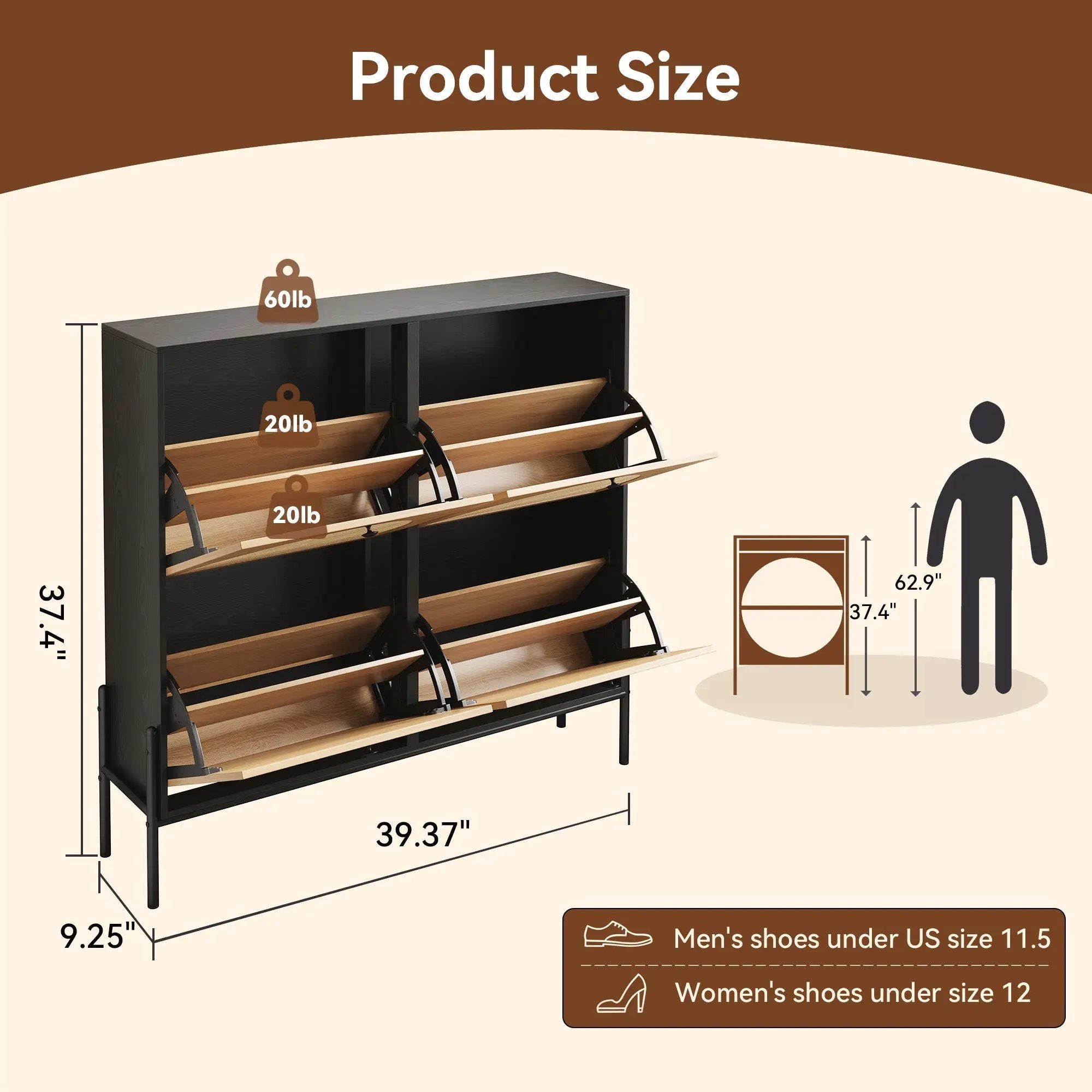 Space-Saving Rattan Shoe Cabinet with 4 Flip-Down Doors by HouseOfZazla