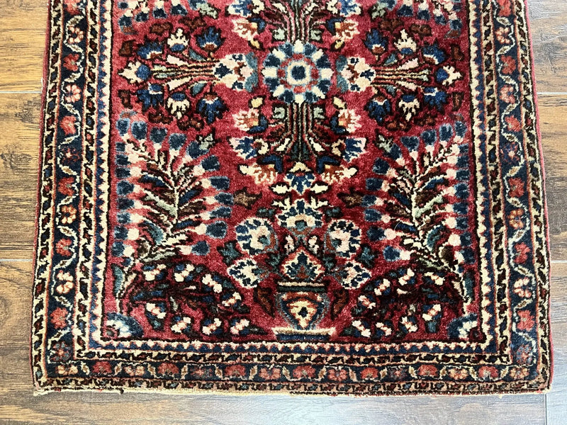 Antique Persian Sarouk Rug 2 x 2.5, Small Sarouk Carpet, Red Floral 1920s Red, Fine 170 KPSI, Wool Handmade Rug by Jewel Rugs