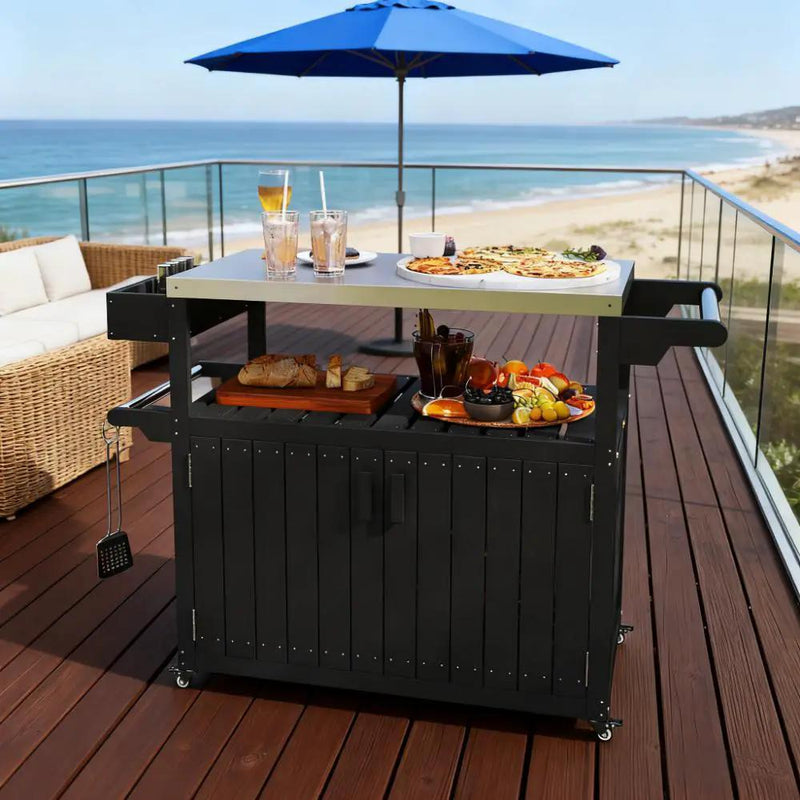 Outdoor Bar Cart with Storage and Stainless Steel Top by HouseOfZazla