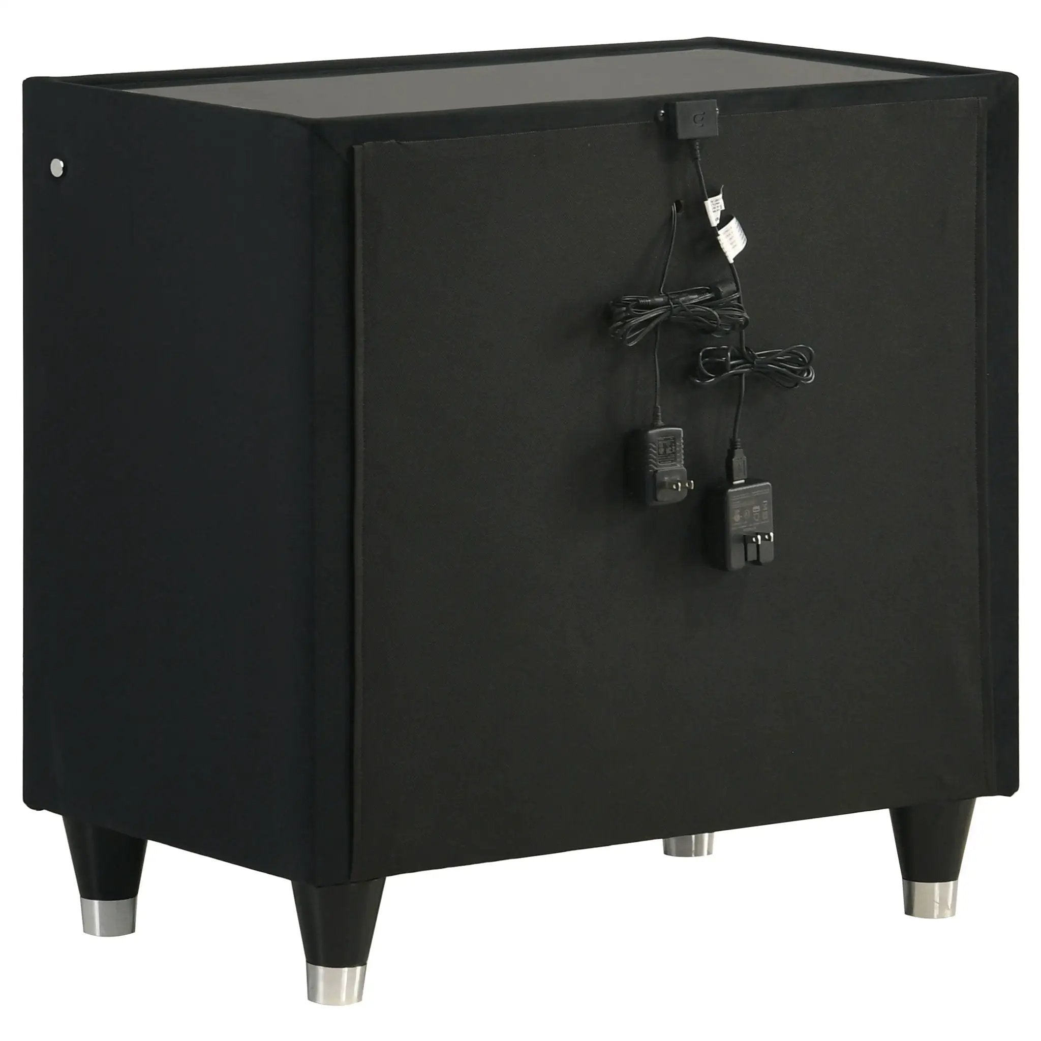 Ravenne 2-drawer Velvet Upholstered LED Nightstand with USB Black by Unique Piece Furniture