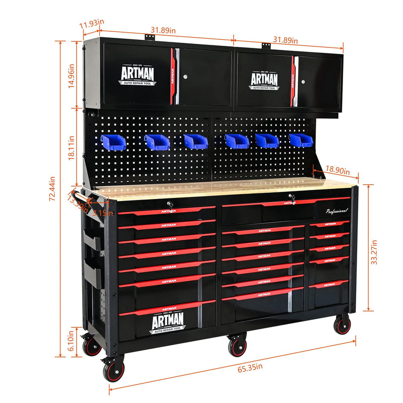 Heavy Duty Tool Cart With 19 Drawers, Tools Not Included, Mobile Storage For Workshop Or Laboratory - Black / Red by HouseOfZazla
