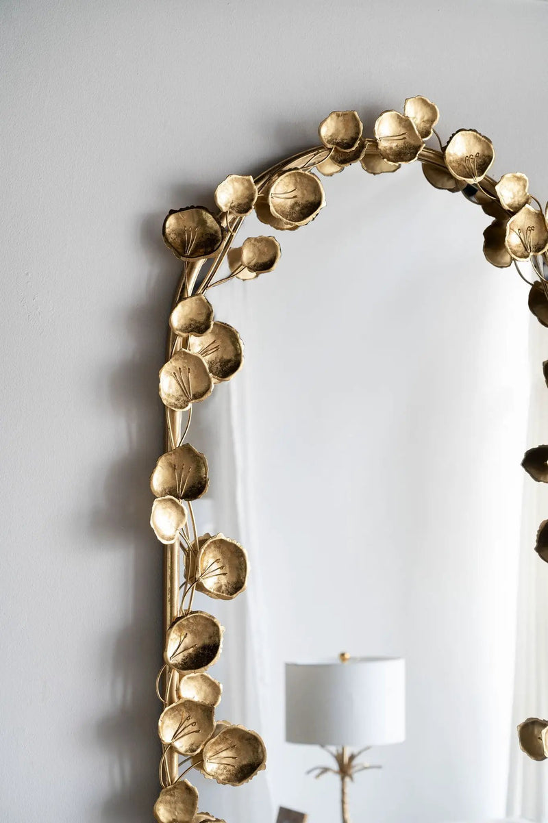 Full Length Arched Wall Mirror With en Leaf Accents Decorative Mirror For Living Room Bedroom - Gold by HouseOfZazla