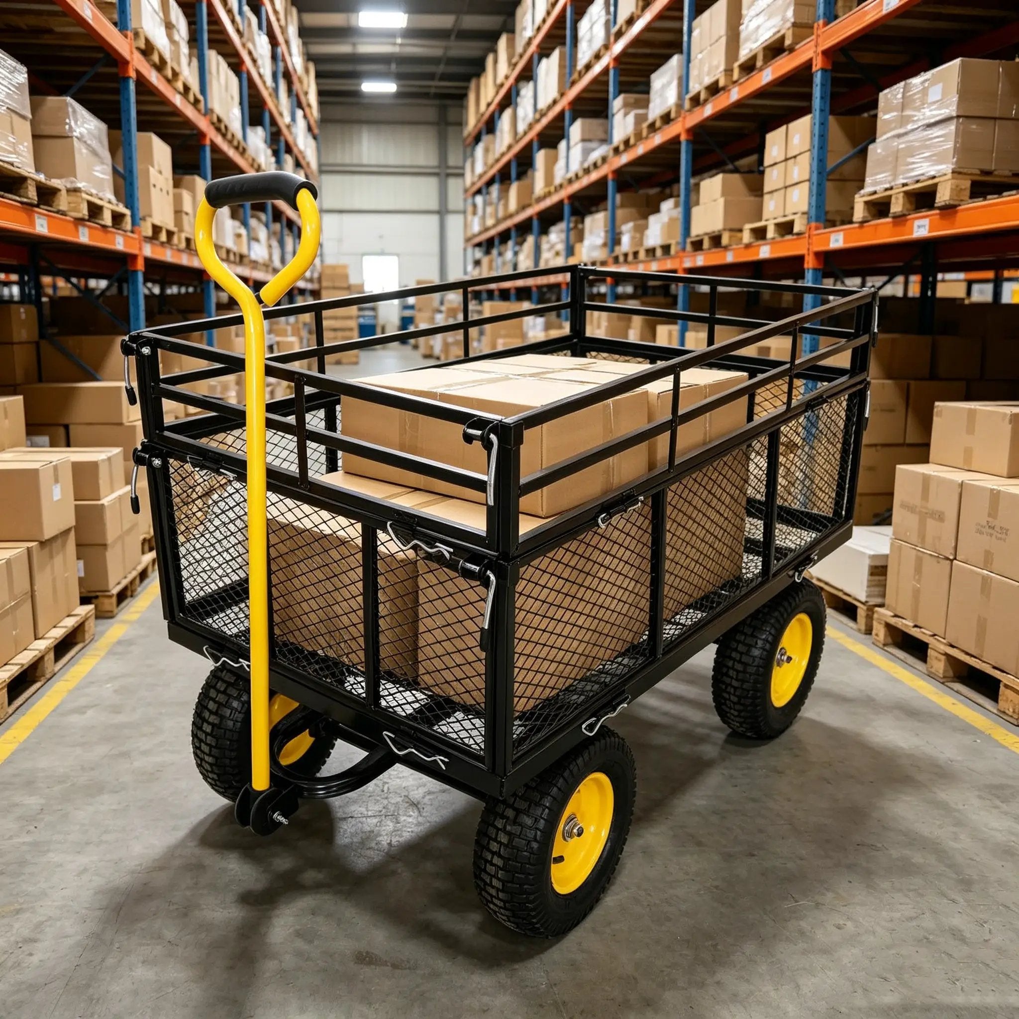 Wagon Cart Garden Cart Trucks Make It Easier To Transport Firewood Yellow+Black by HouseOfZazla