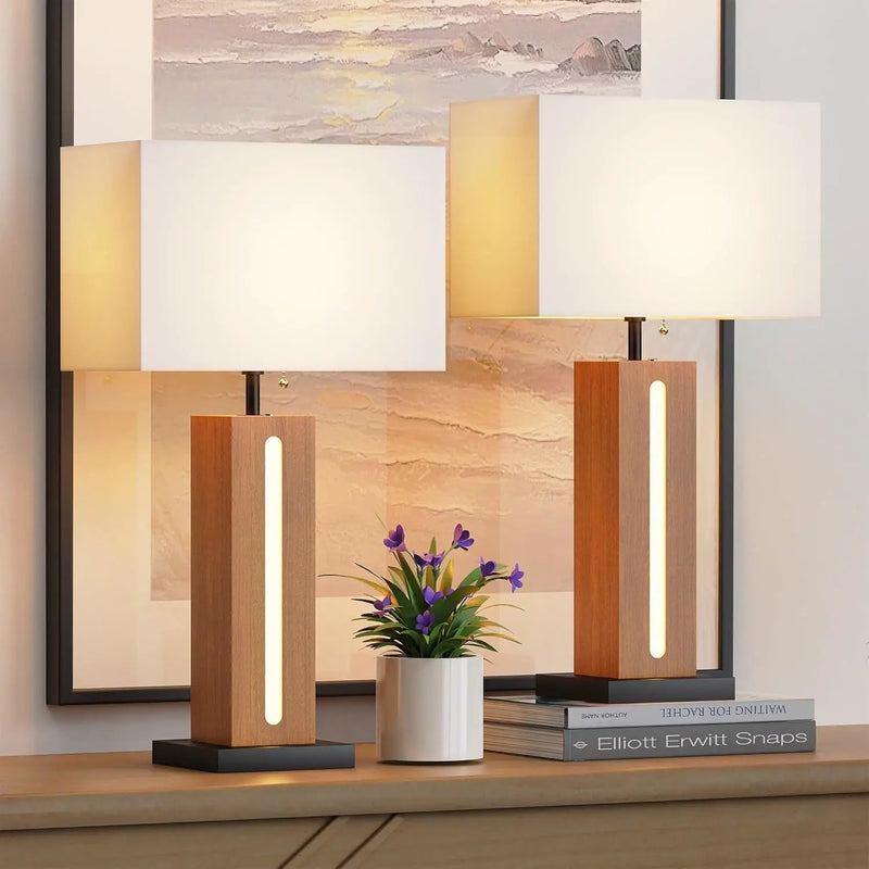 Table Lamps Set of 2, Modern Dimmable Bedside Lamps with Linen Shades by HouseOfZazla