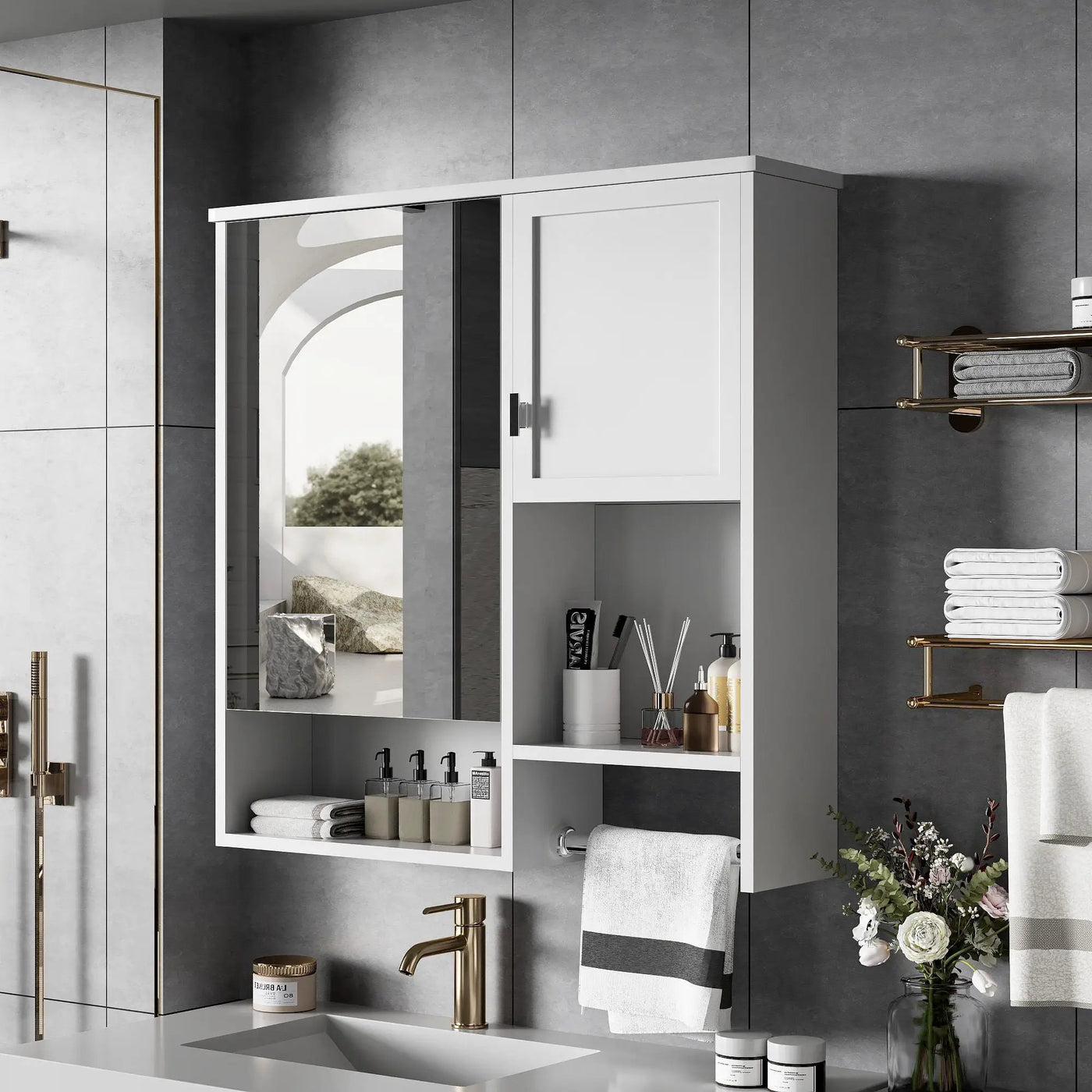 Modern Wall Mounted Bathroom Medicine Cabinet, Bathroom Wall Storage Cabinet With Mirror by Unique Piece Furniture
