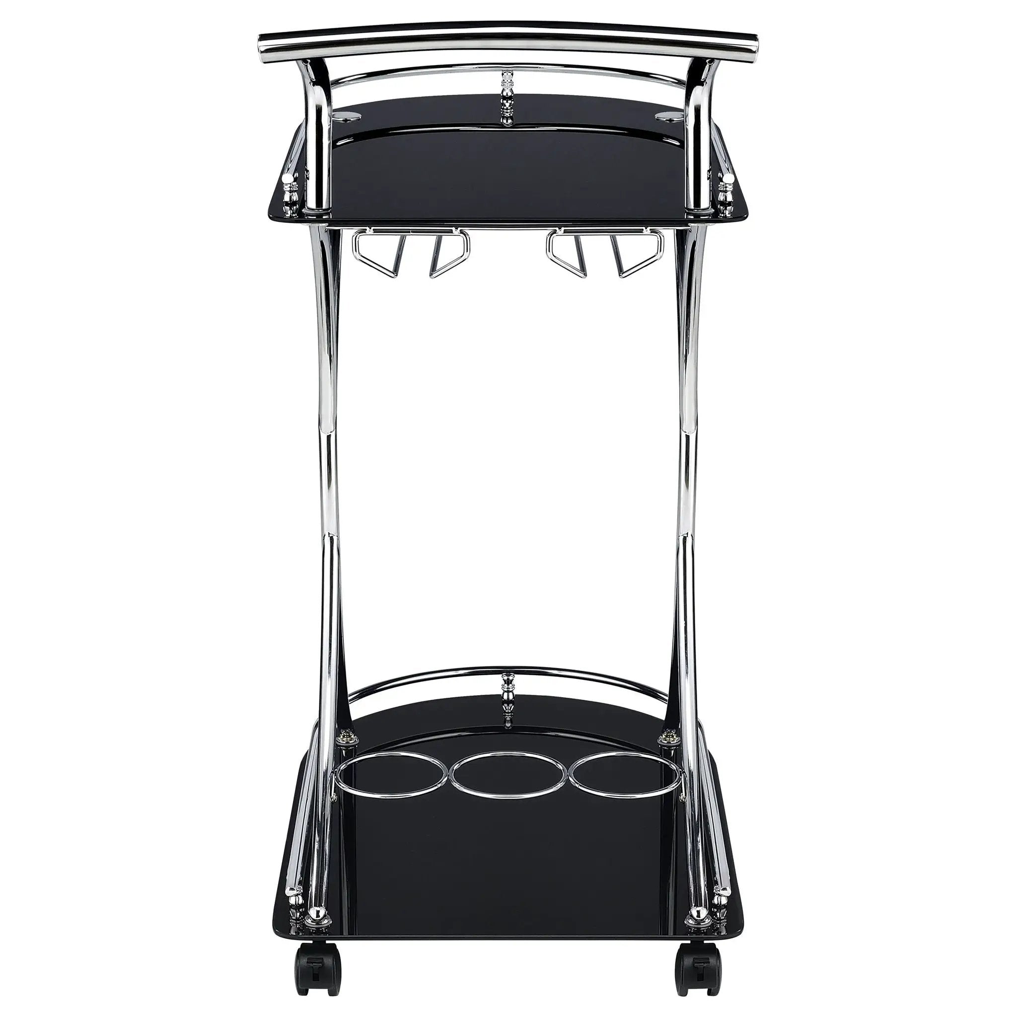 Elfman 2-tier Glass Shelf Metal Bar Cart Black and Chrome by Unique Piece Furniture
