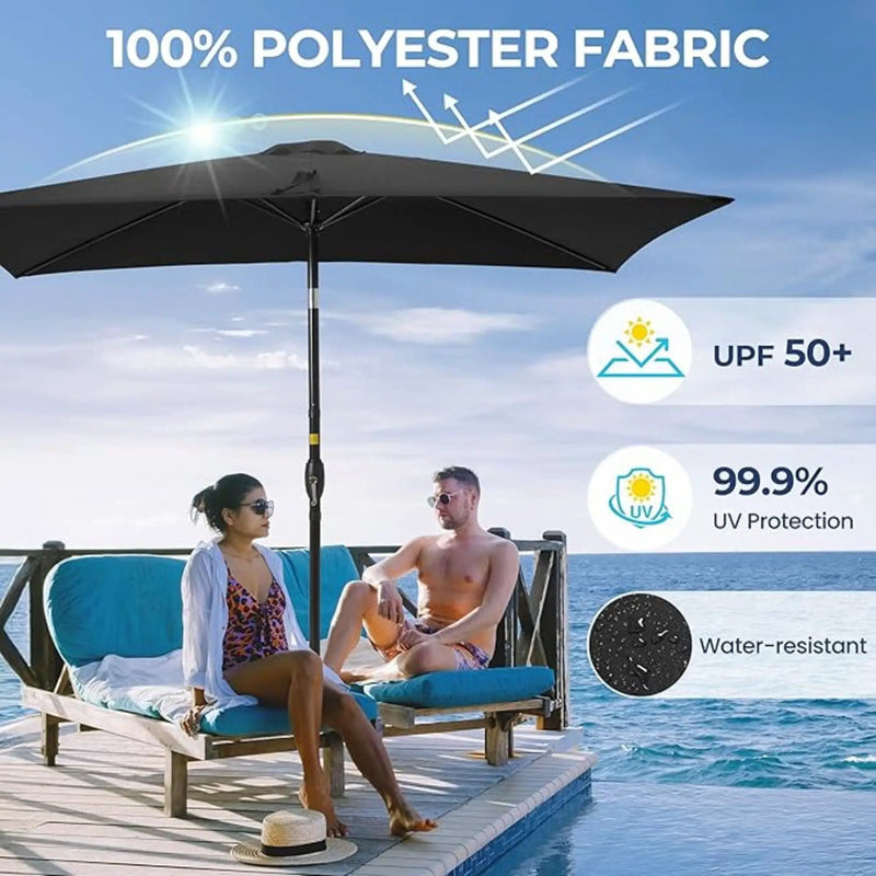 Rectangular Patio Umbrella With Crank Tilt, Polyester UV-Resistant Canopy by HouseOfZazla