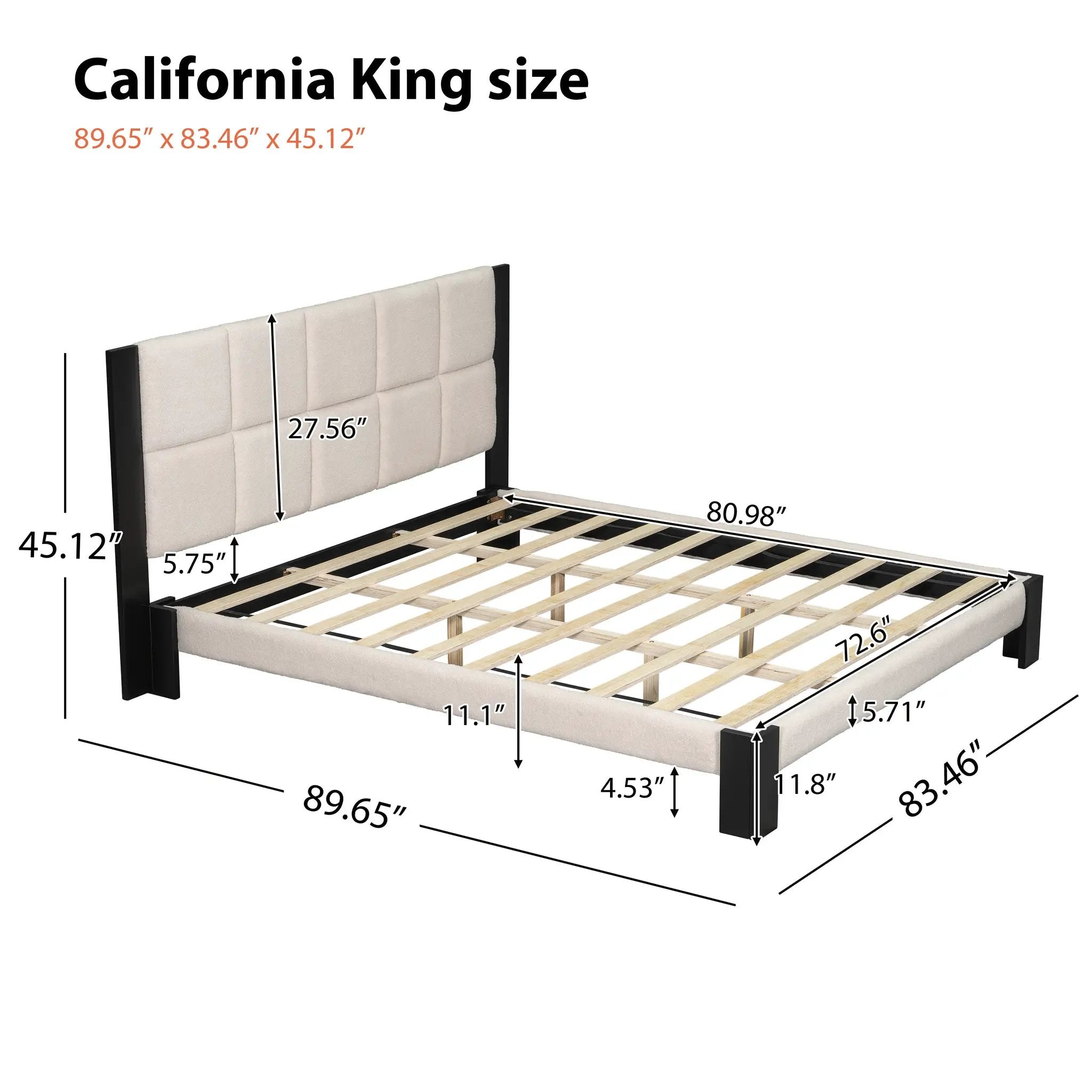 Boucle Cal King Bed Frame with Cube Headboard by HouseOfZazla