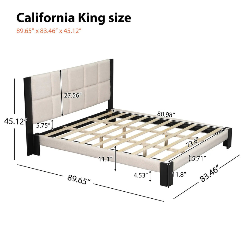 Boucle Cal King Bed Frame with Cube Headboard by HouseOfZazla